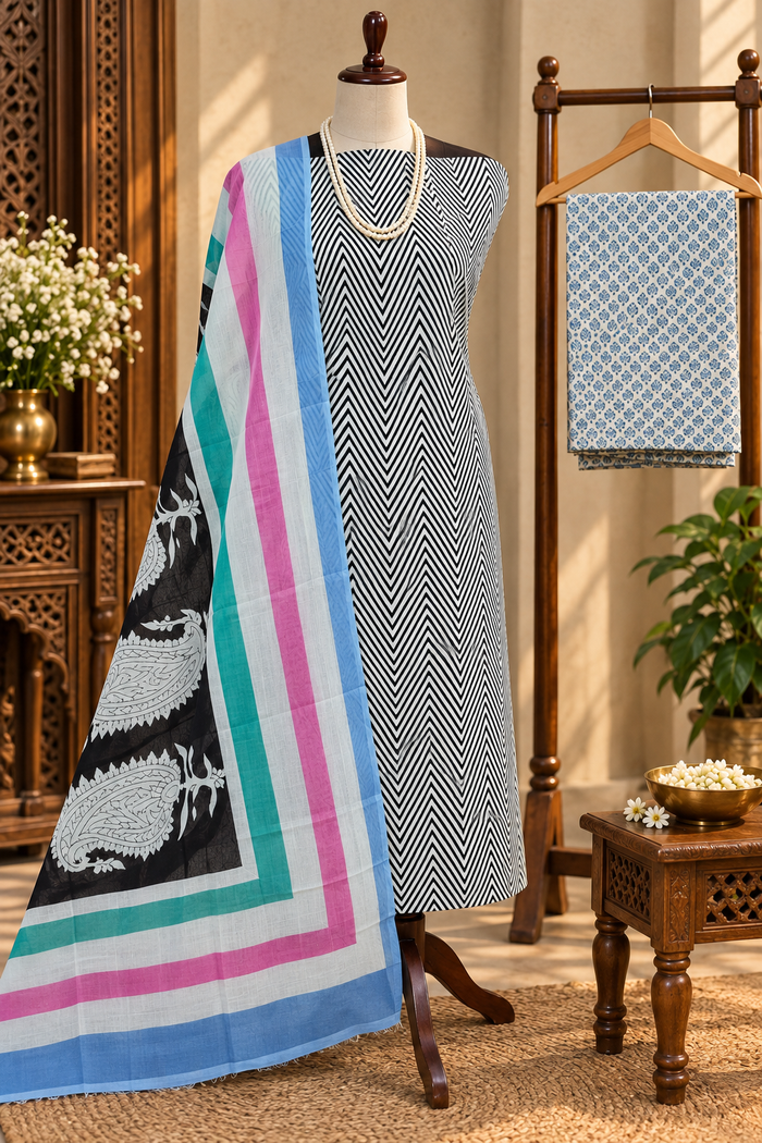 111- Beautiful Cotton Suit with Ice-Cream Shade Dupatta