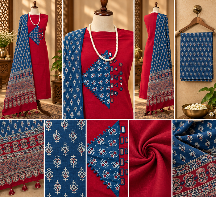 083- Blue and Red Ajrak Suit
