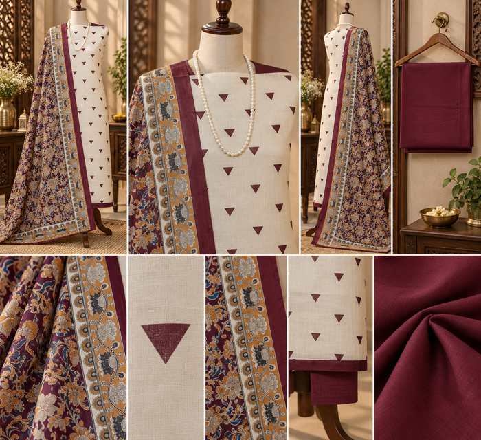 099-Maroon Maheshwari Silk Suit