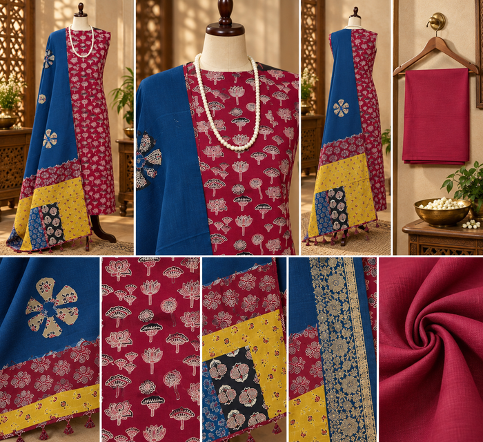 088- Blue and Red Ajrak Suit