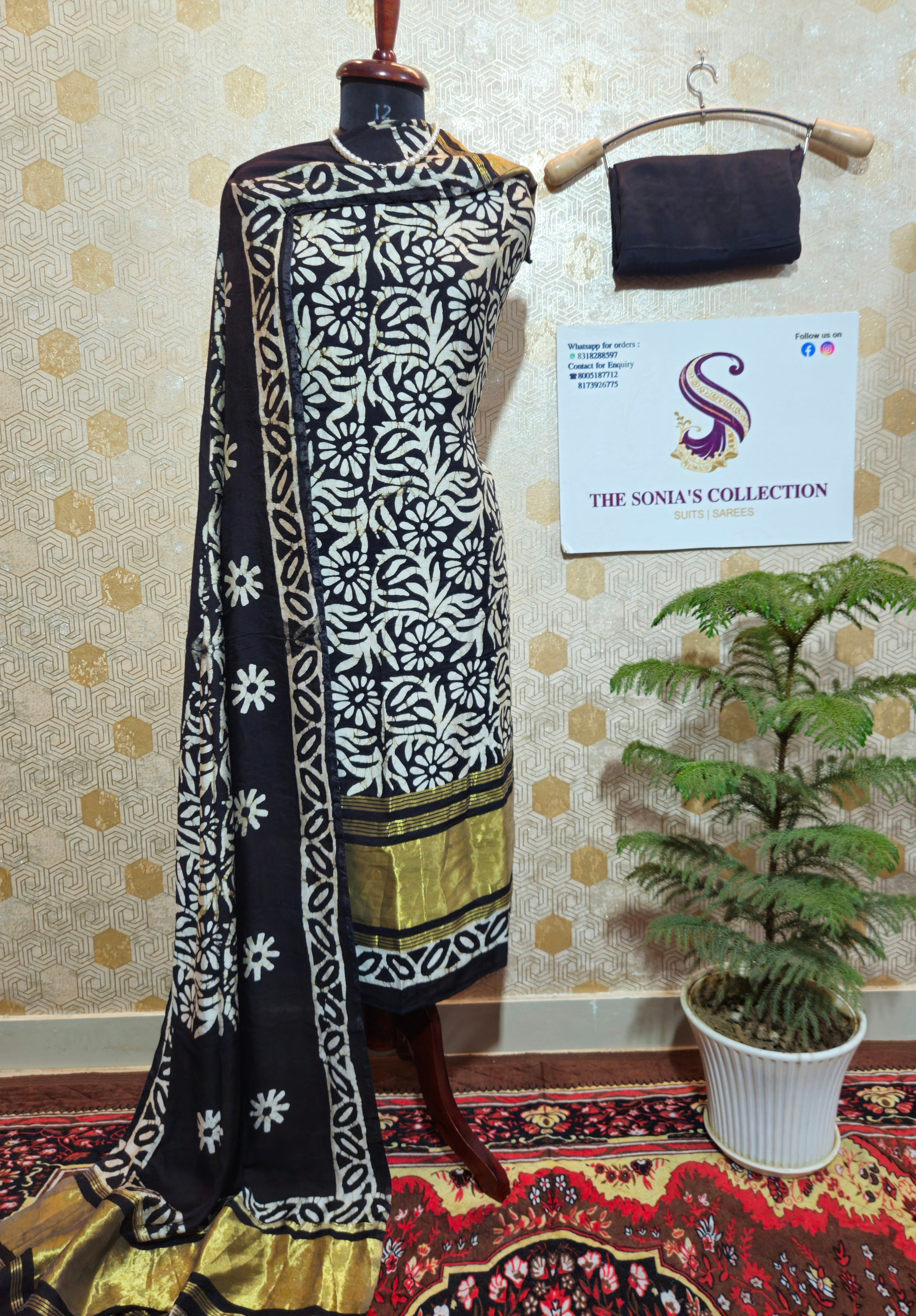 0035 - Golden Black Gajji Silk Suit