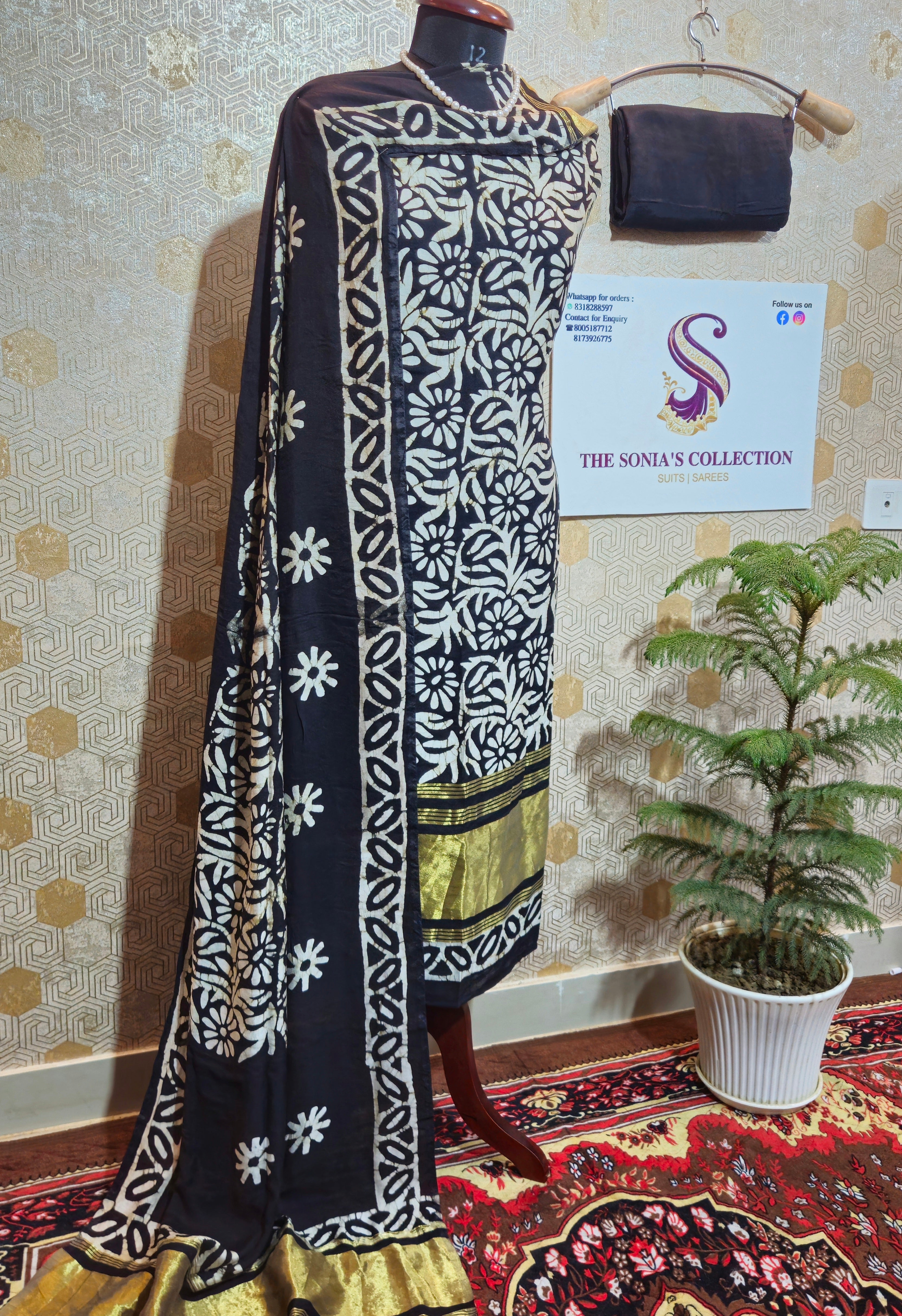 0035 - Golden Black Gajji Silk Suit