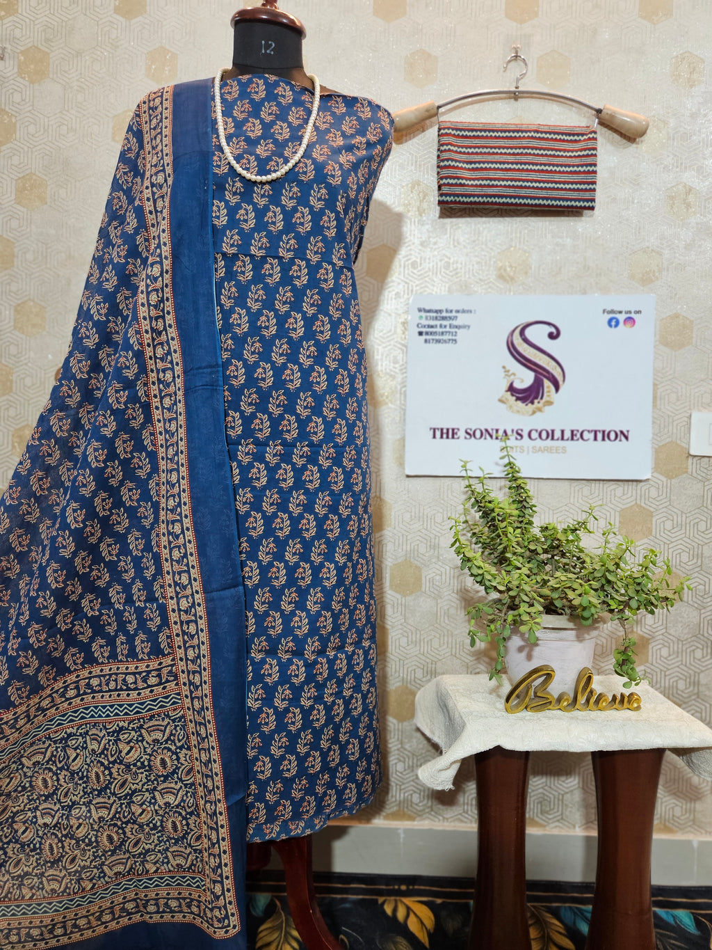 074 : Blue Jaipuri Pure Cotton Suit