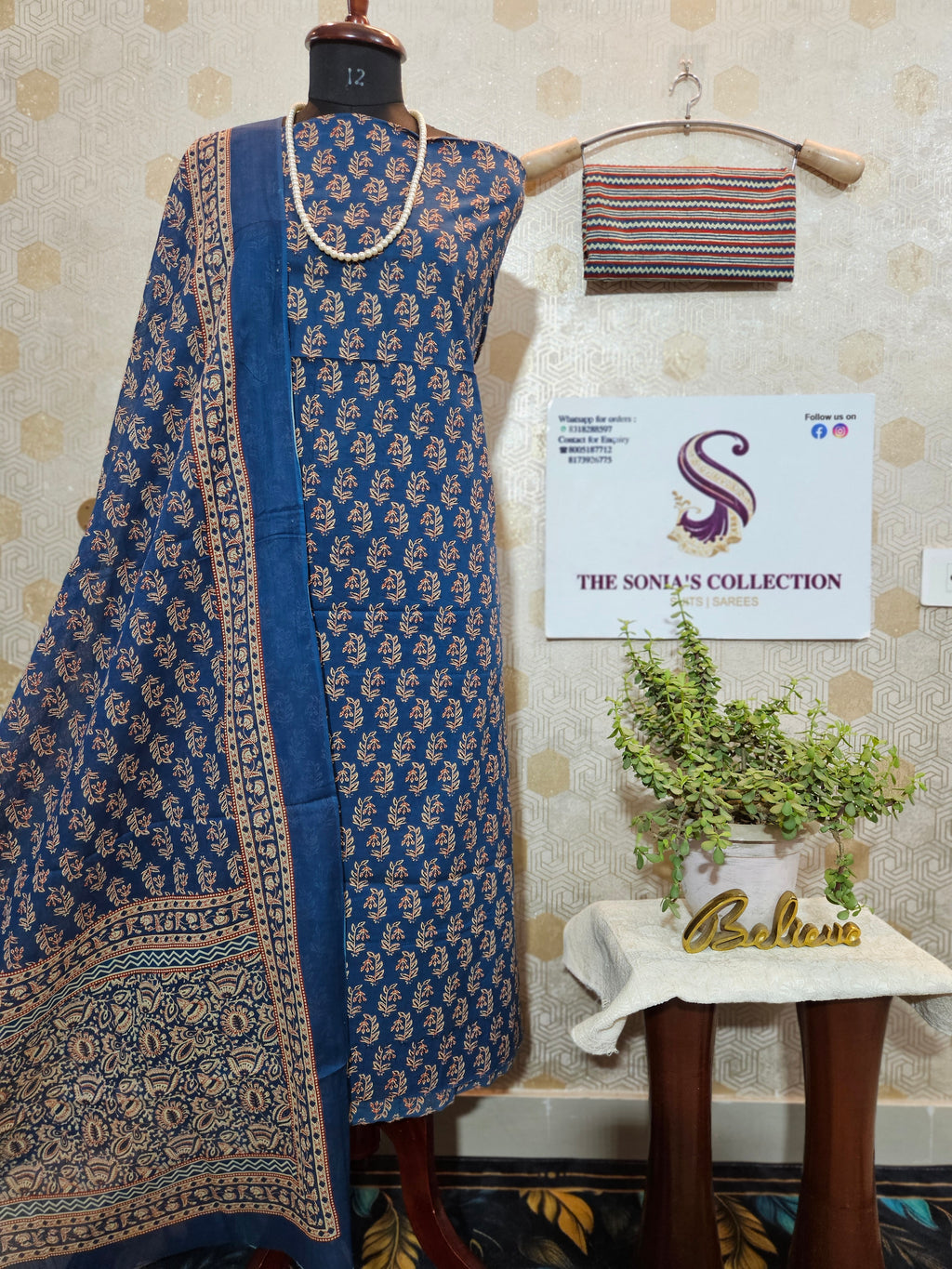 074 : Blue Jaipuri Pure Cotton Suit