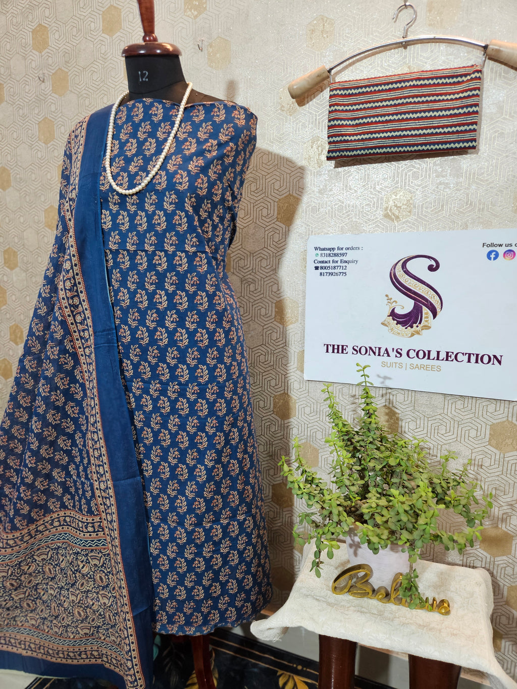 074 : Blue Jaipuri Pure Cotton Suit