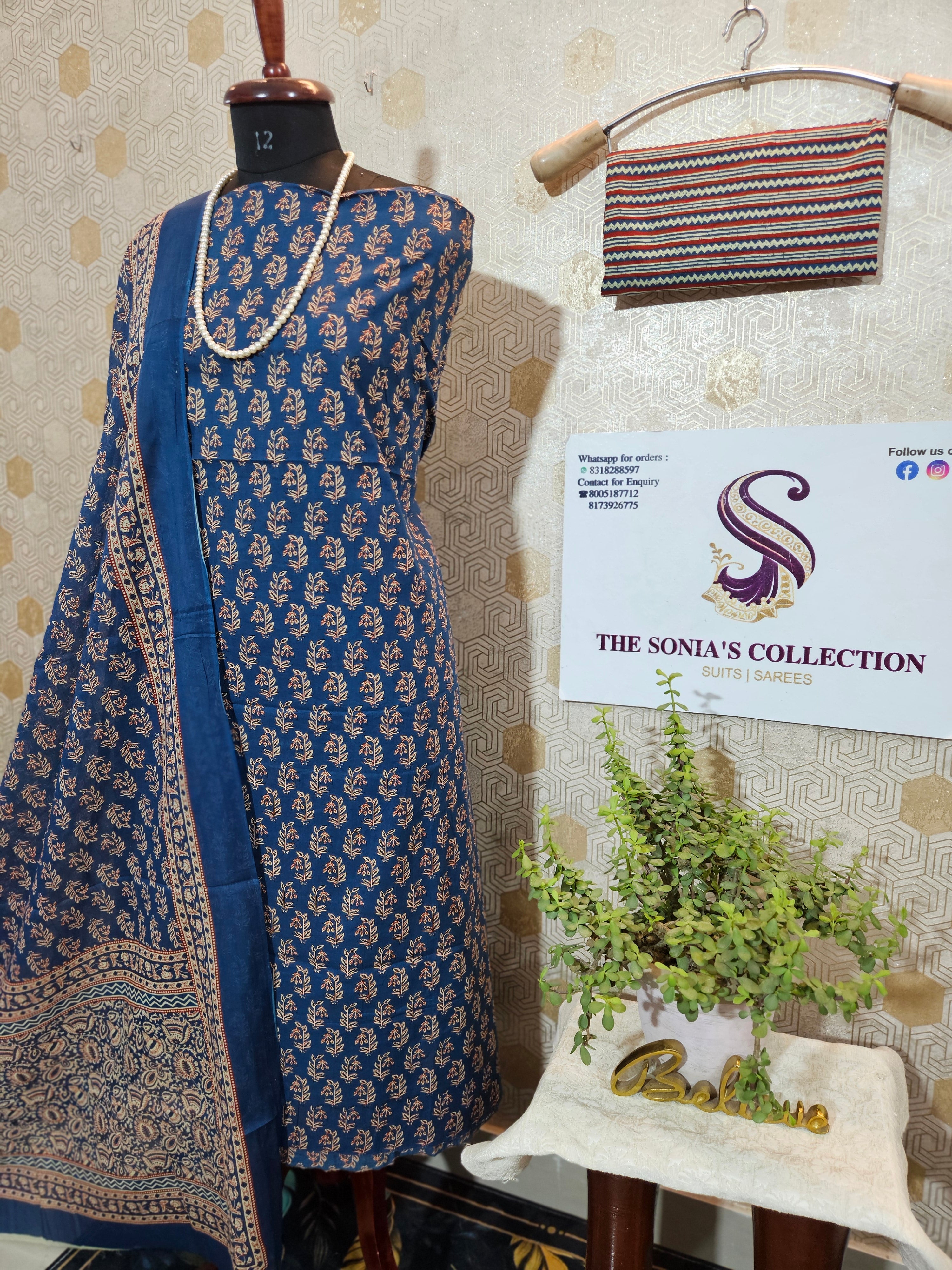 074 : Blue Jaipuri Pure Cotton Suit