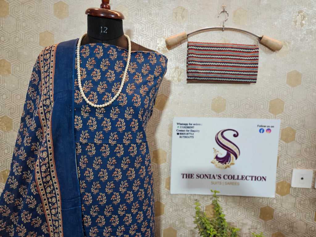 074 : Blue Jaipuri Pure Cotton Suit