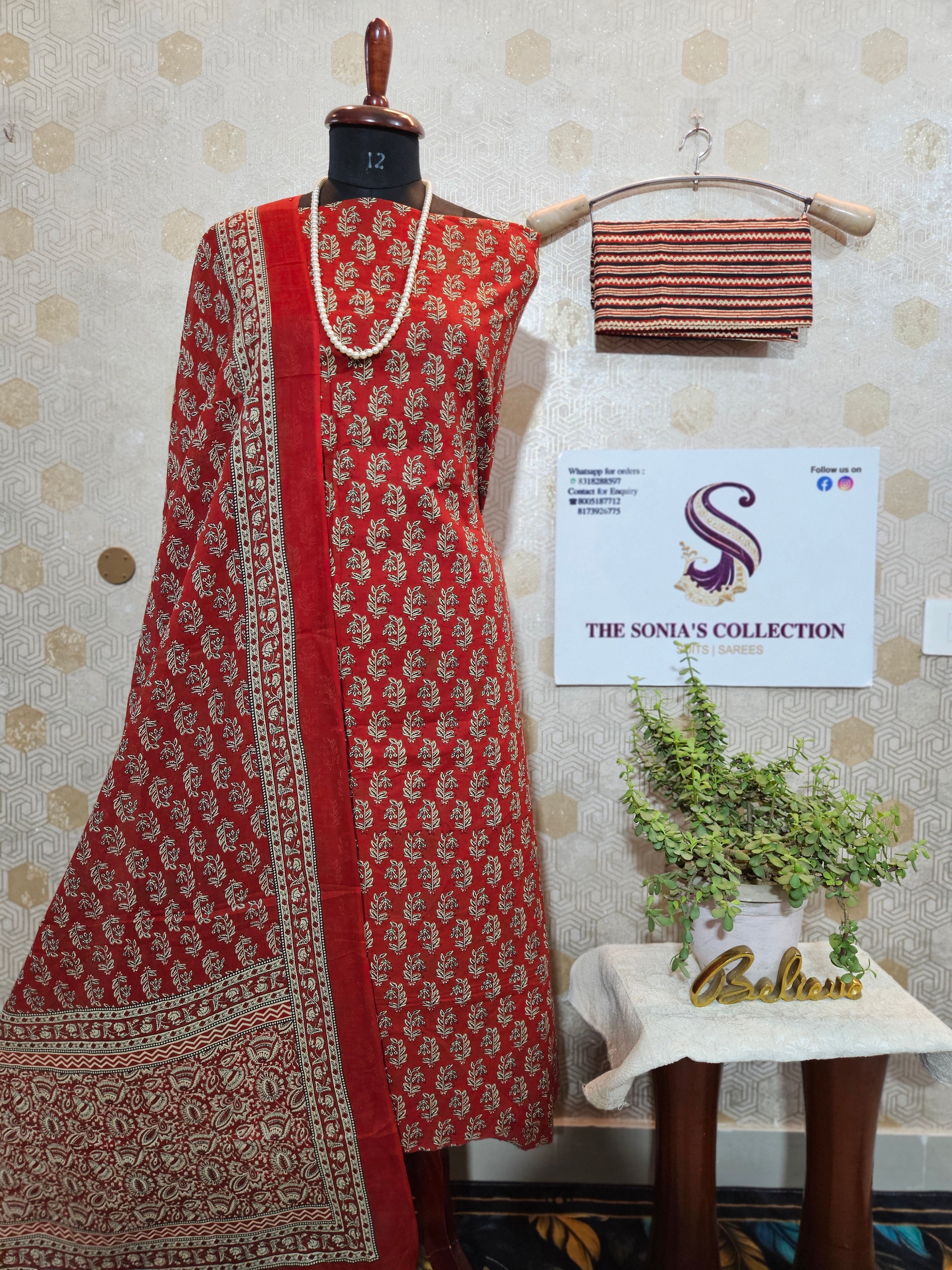 073 : Red Jaipuri Pure Cotton Suit