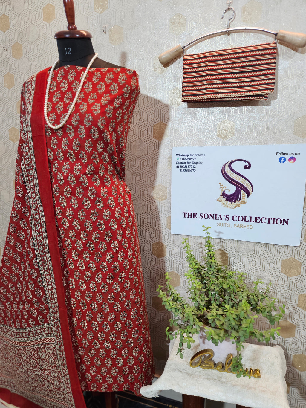 073 : Red Jaipuri Pure Cotton Suit
