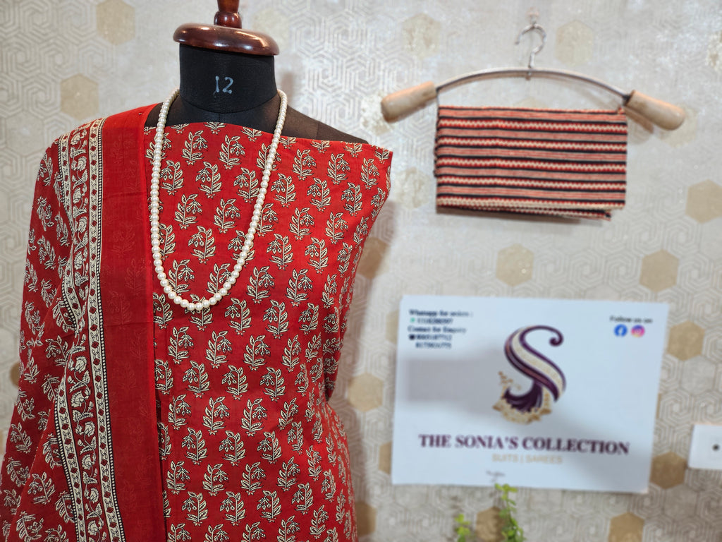 073 : Red Jaipuri Pure Cotton Suit
