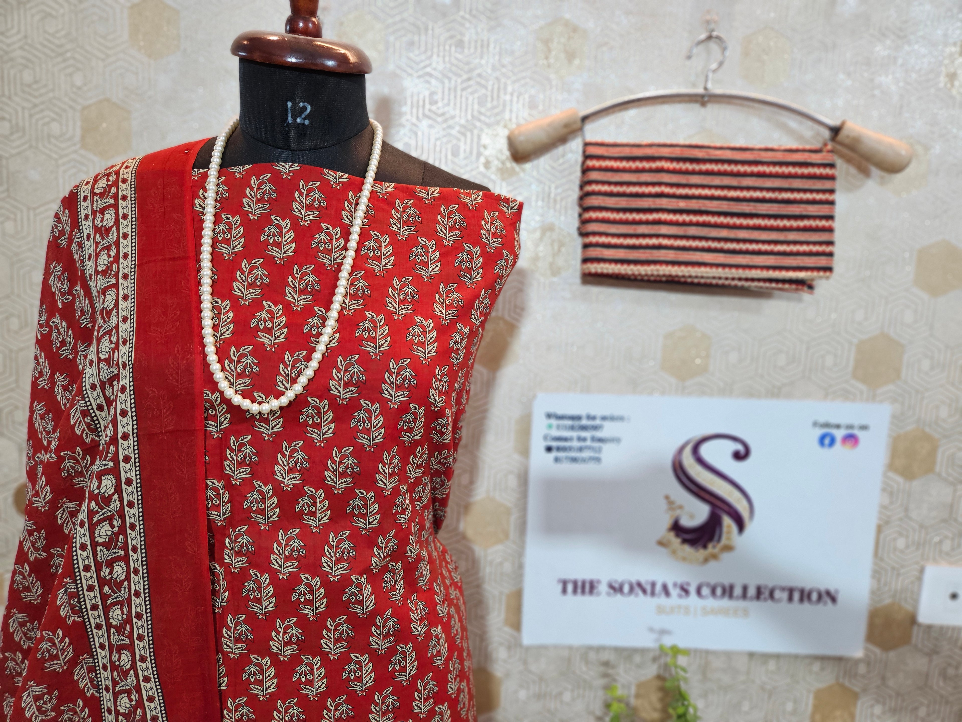 073 : Red Jaipuri Pure Cotton Suit