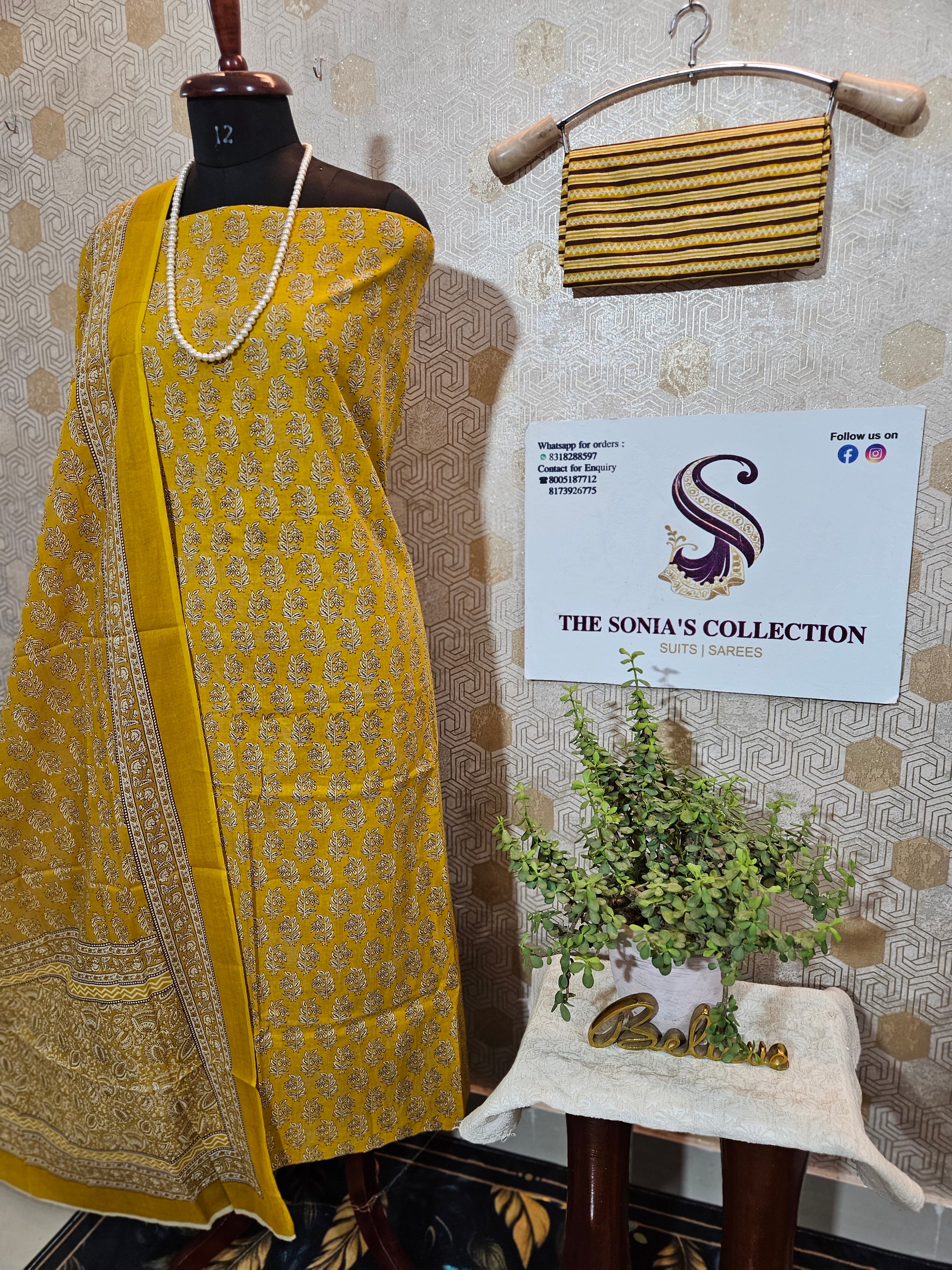 072 : Yellow Jaipuri Pure Cotton Suit