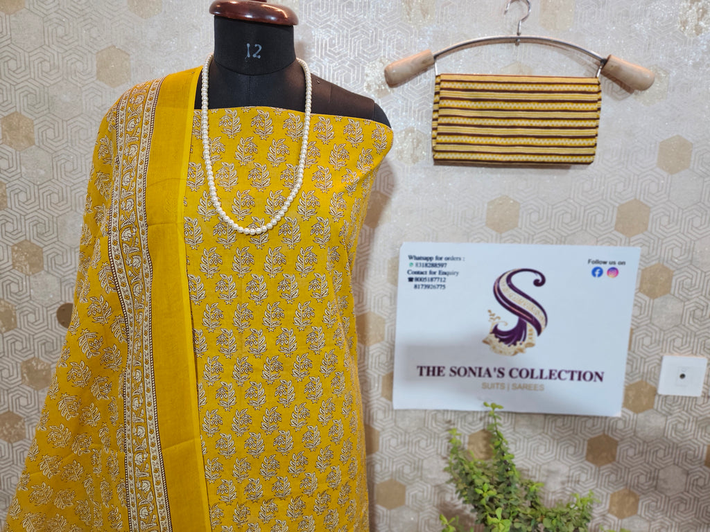 072 : Yellow Jaipuri Pure Cotton Suit