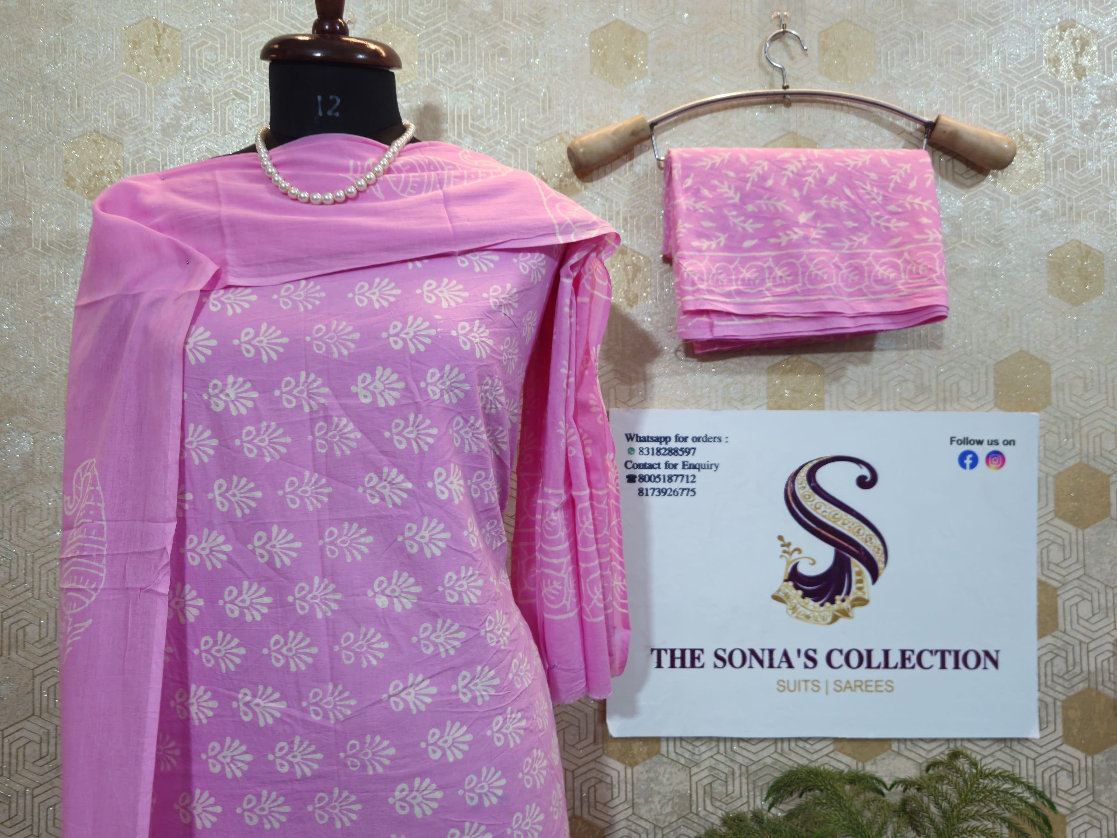 049 - Pink Cotton Bagru Print Suit