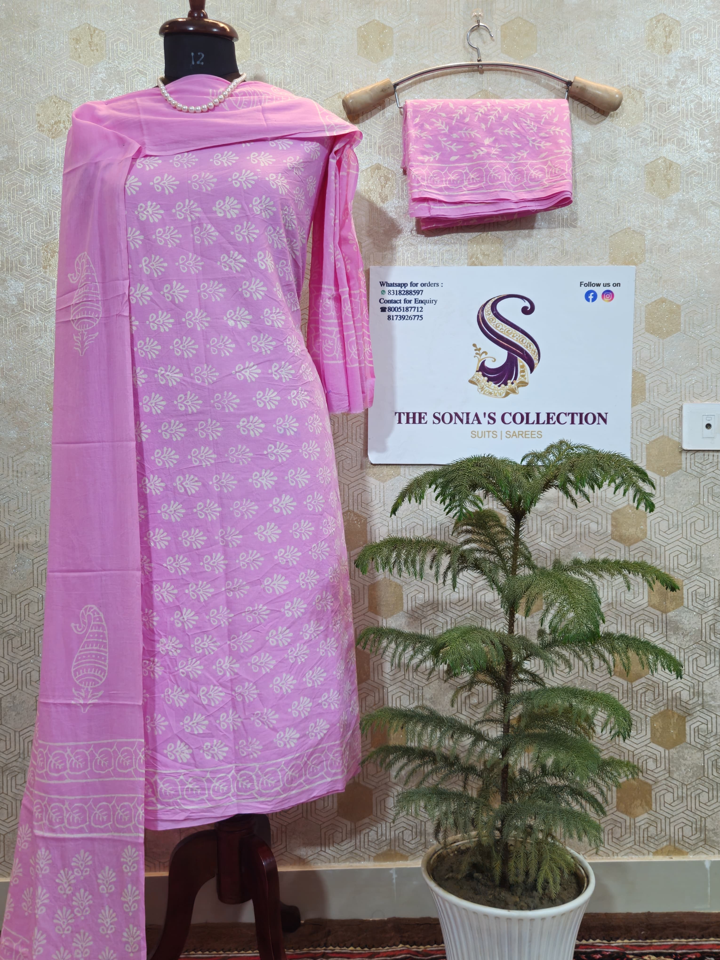 049 - Pink Cotton Bagru Print Suit