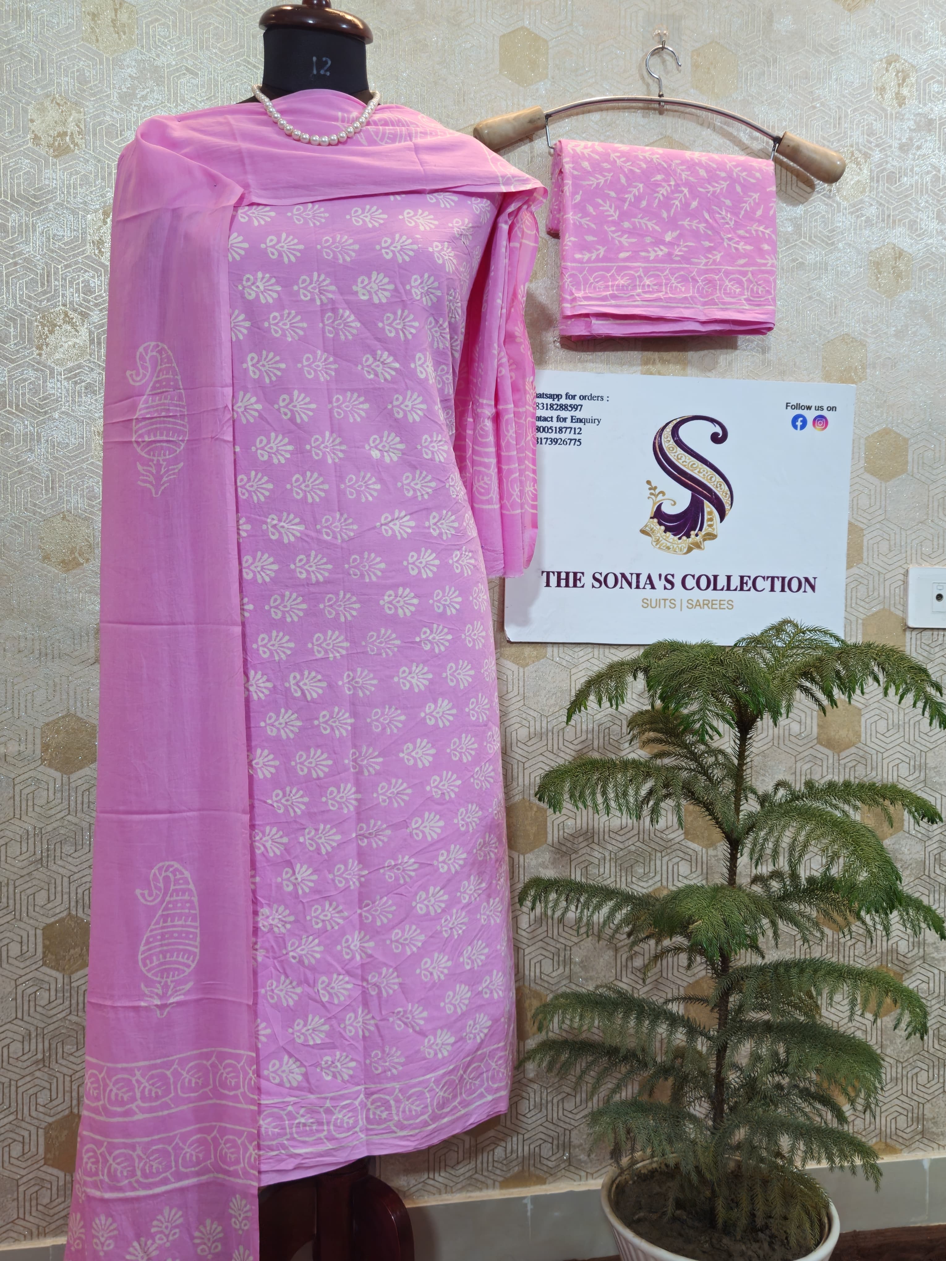 049 - Pink Cotton Bagru Print Suit