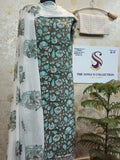 048 - Olive Green Cotton Bagru Print Suit