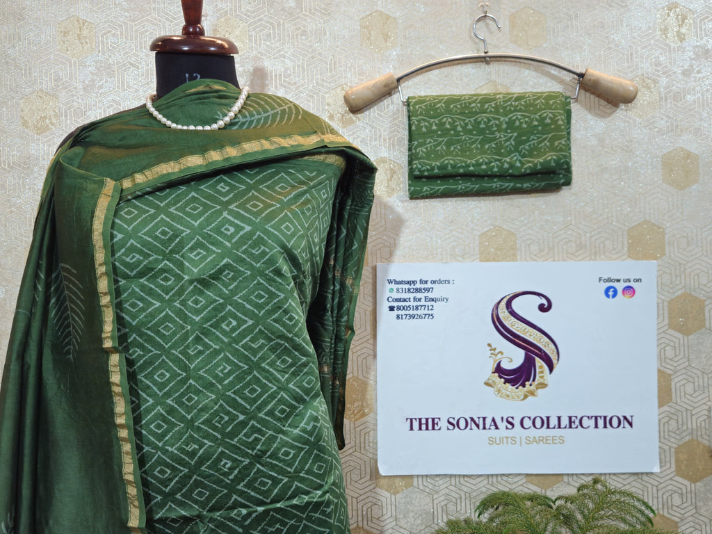 047 - Green Bagru Print Suit