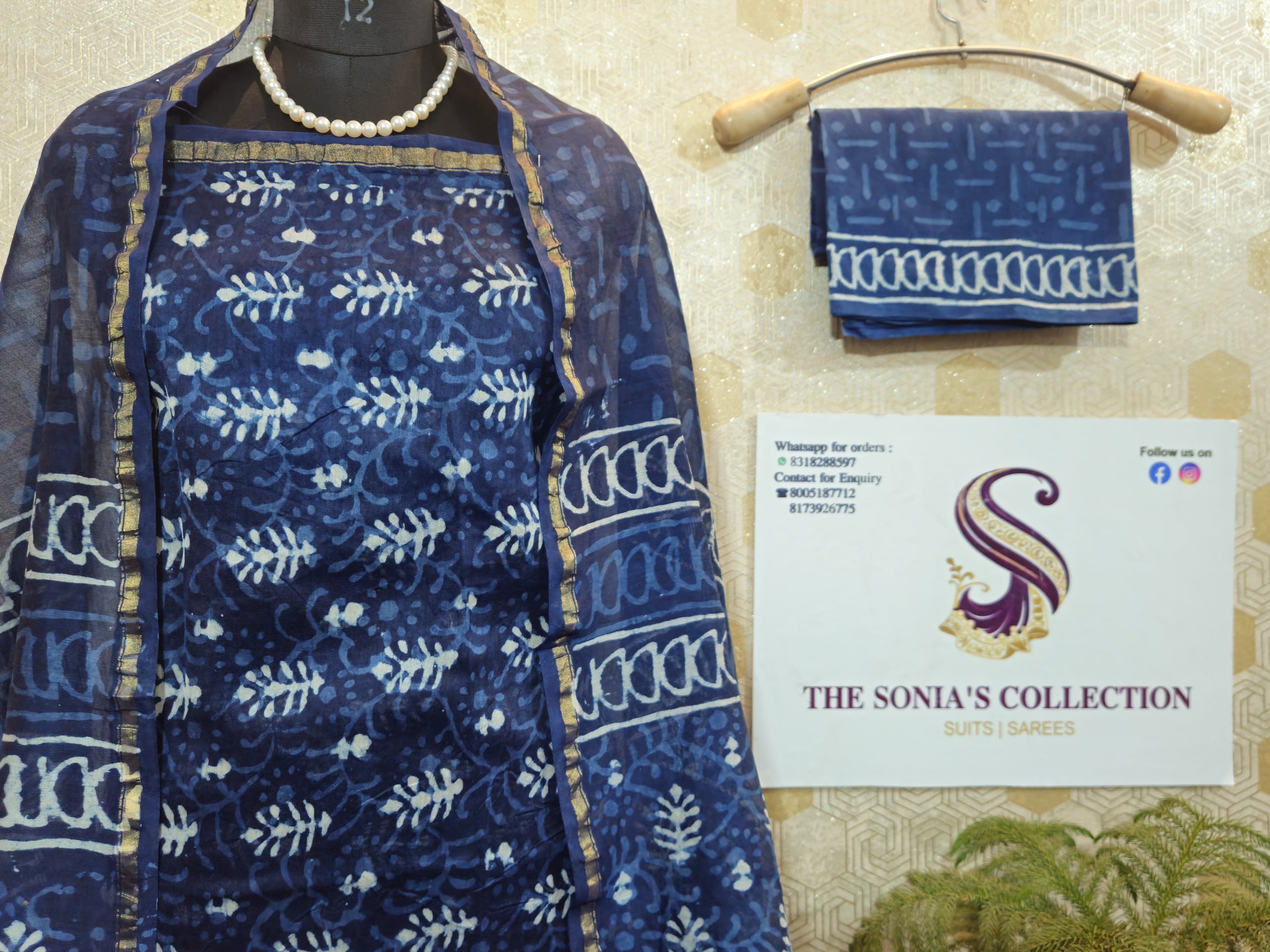 044 - Blue Bagru Print Suit