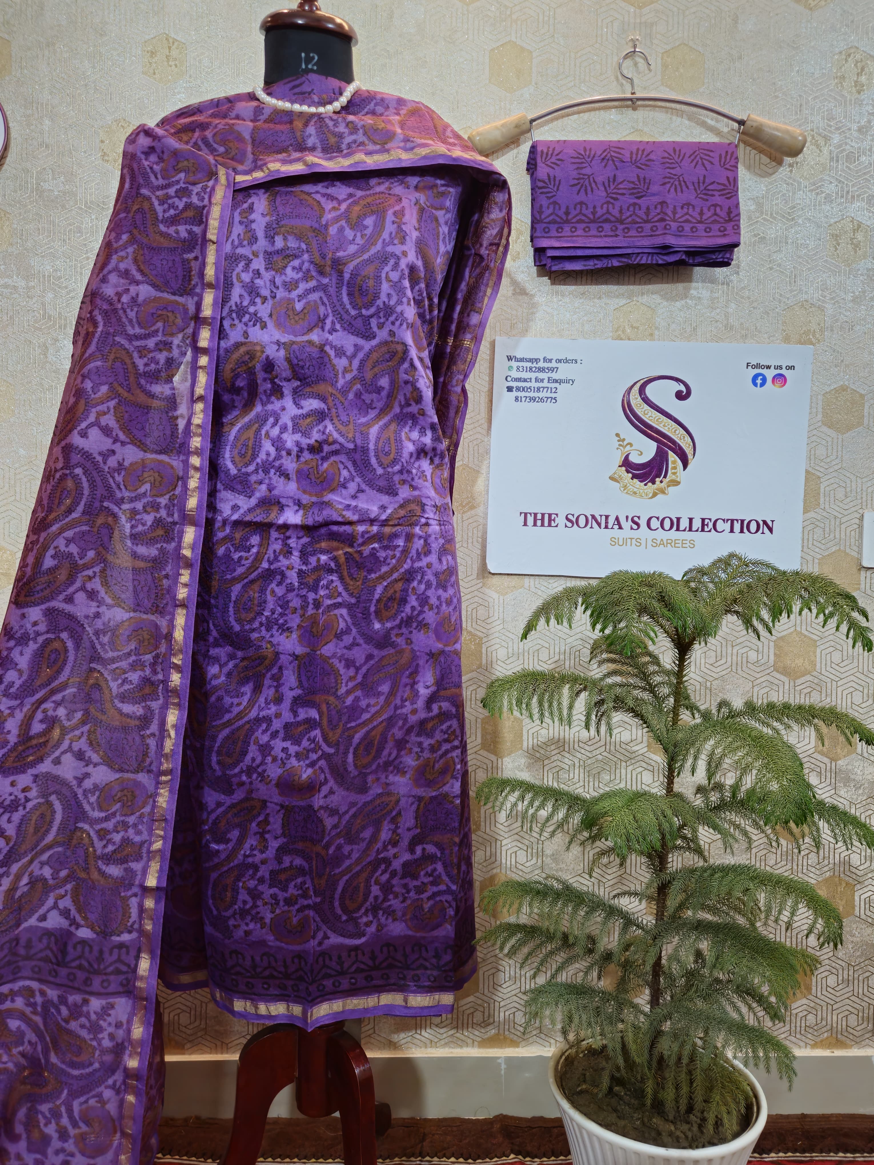 045 - Purple Bagru Print Suit