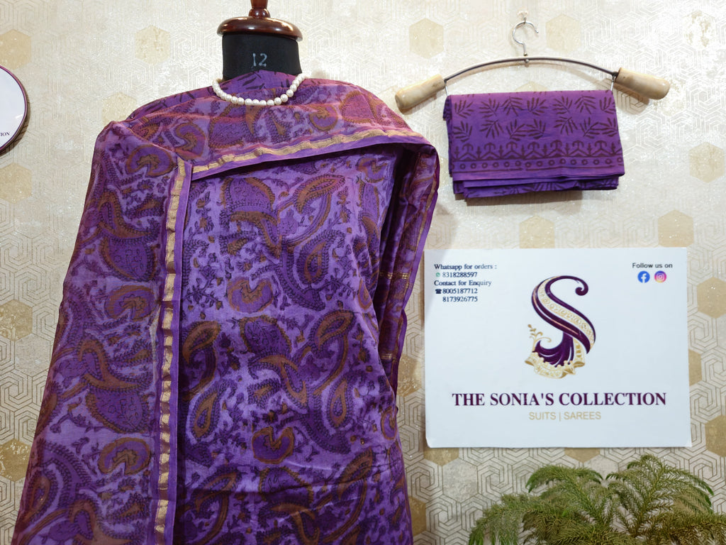045 - Purple Bagru Print Suit