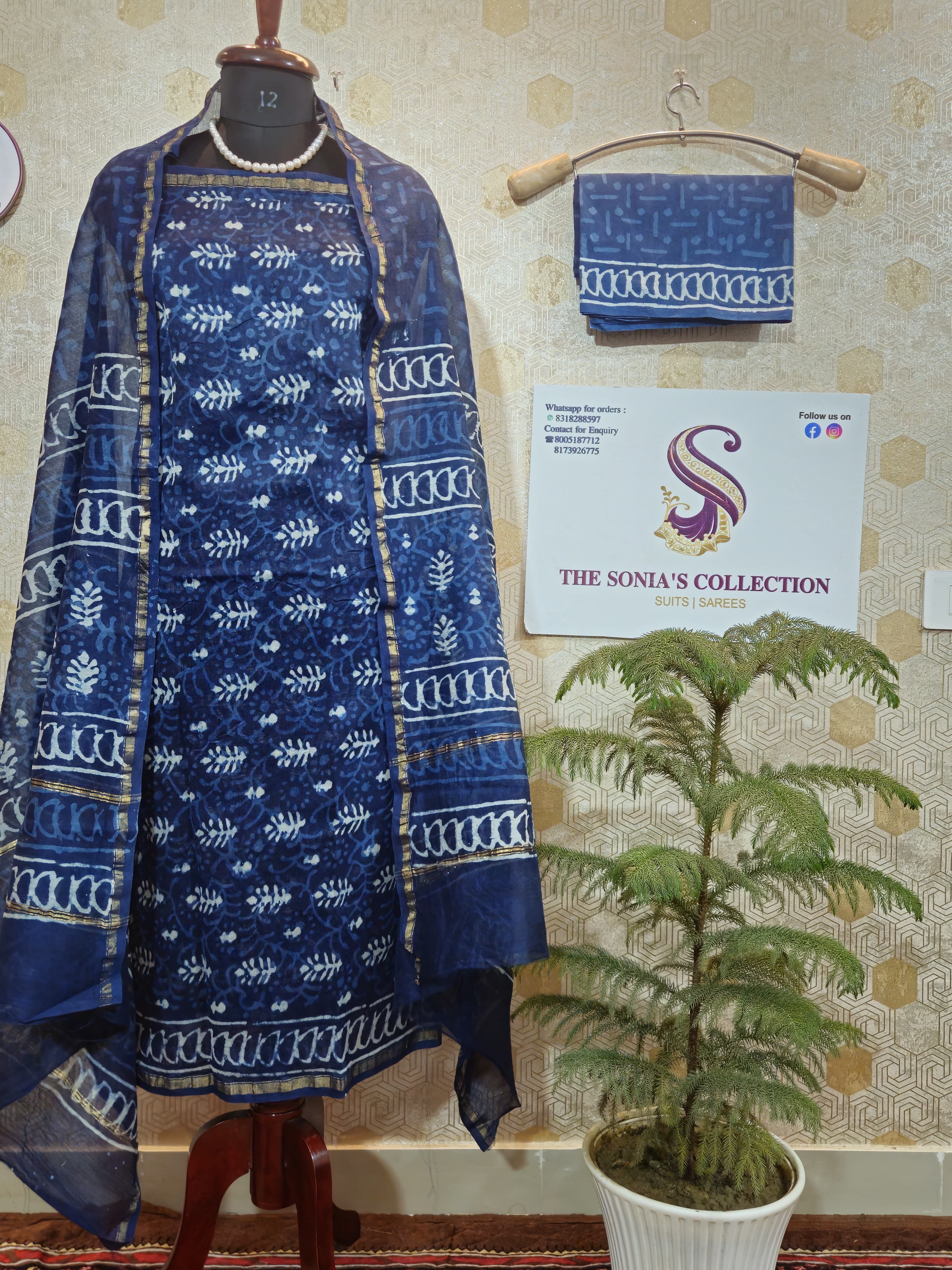 044 - Blue Bagru Print Suit