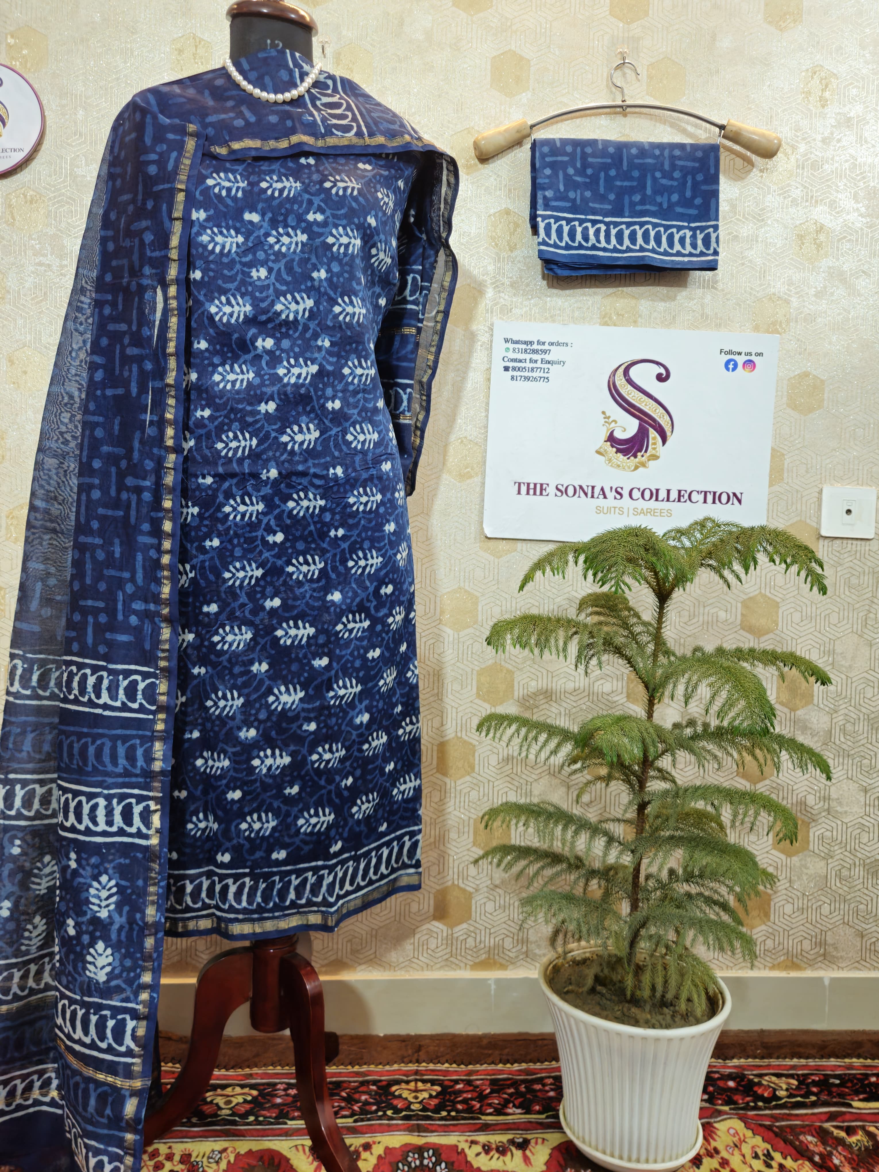 044 - Blue Bagru Print Suit