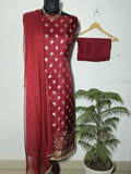 054 : Maroon Banarsi Silk Suit