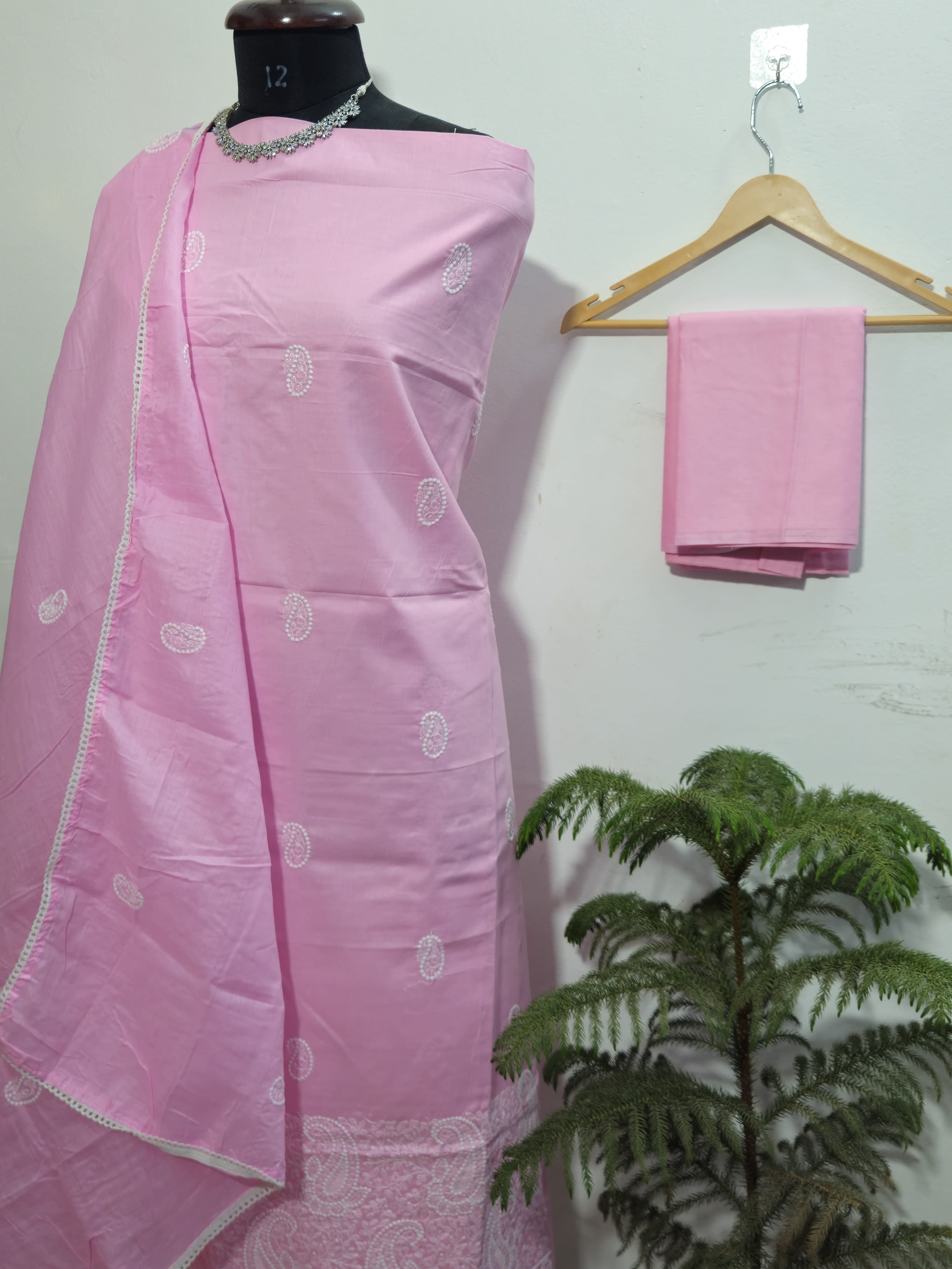 056 - Pink Cotton Embroidery Suit