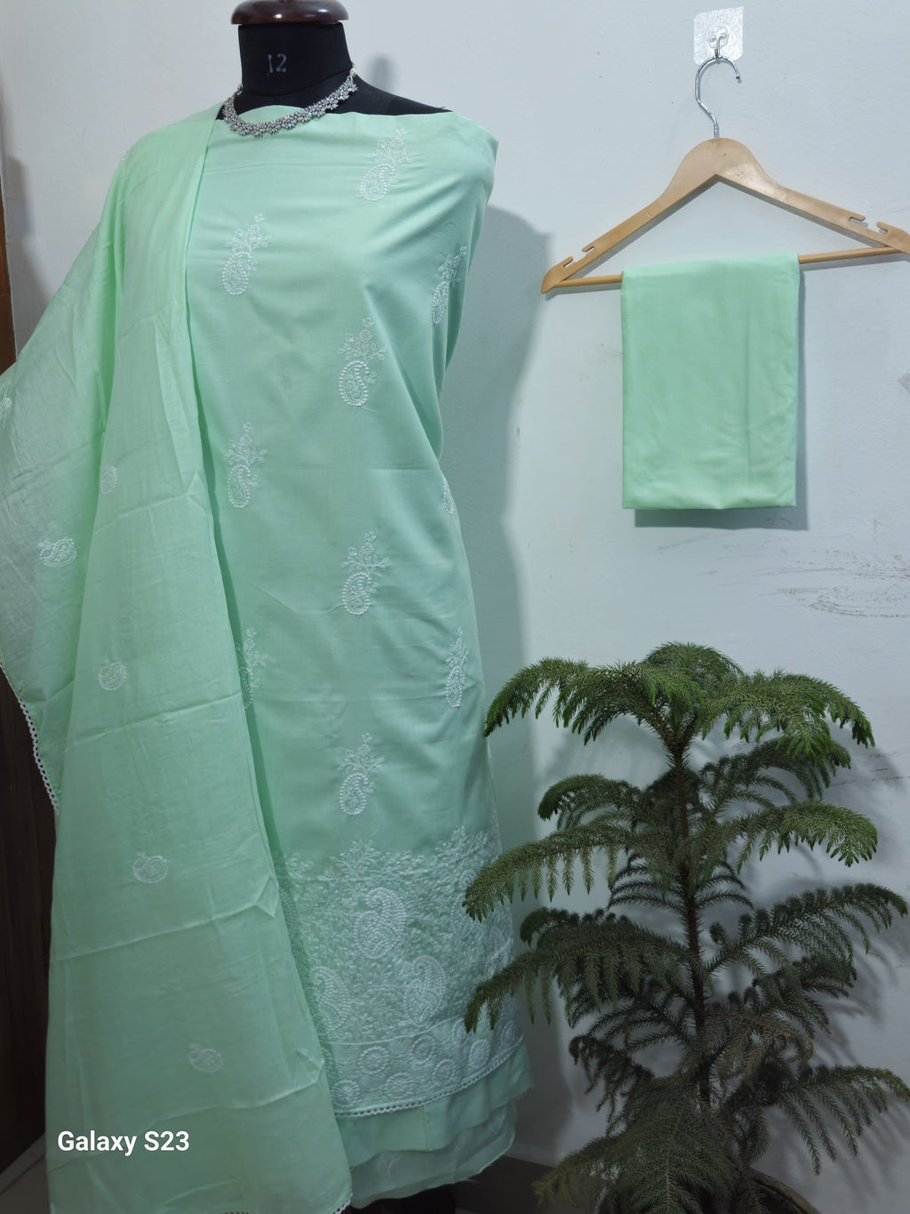 058 - Sea Green Cotton Embroidery Suit