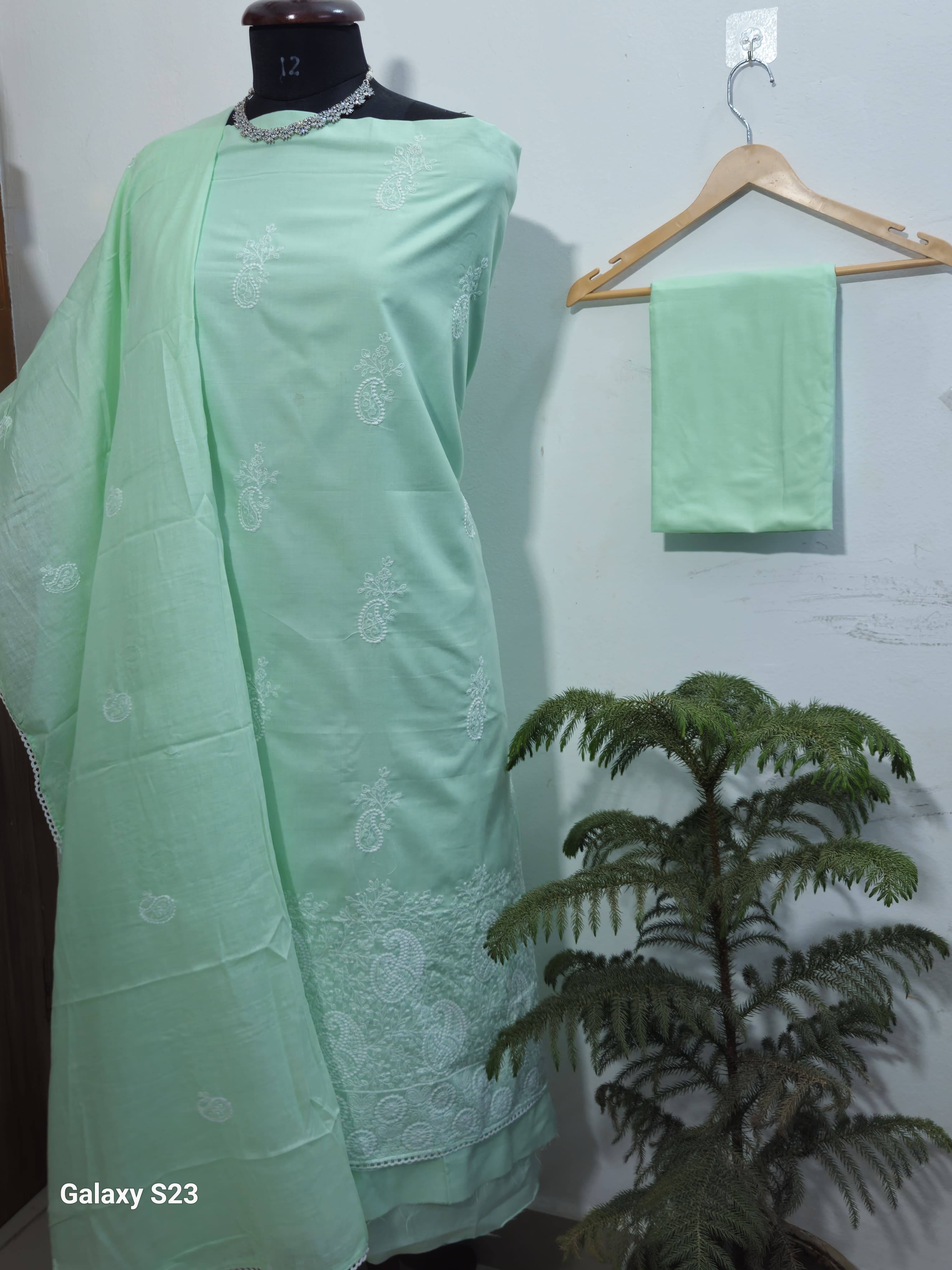 058 - Sea Green Cotton Embroidery Suit