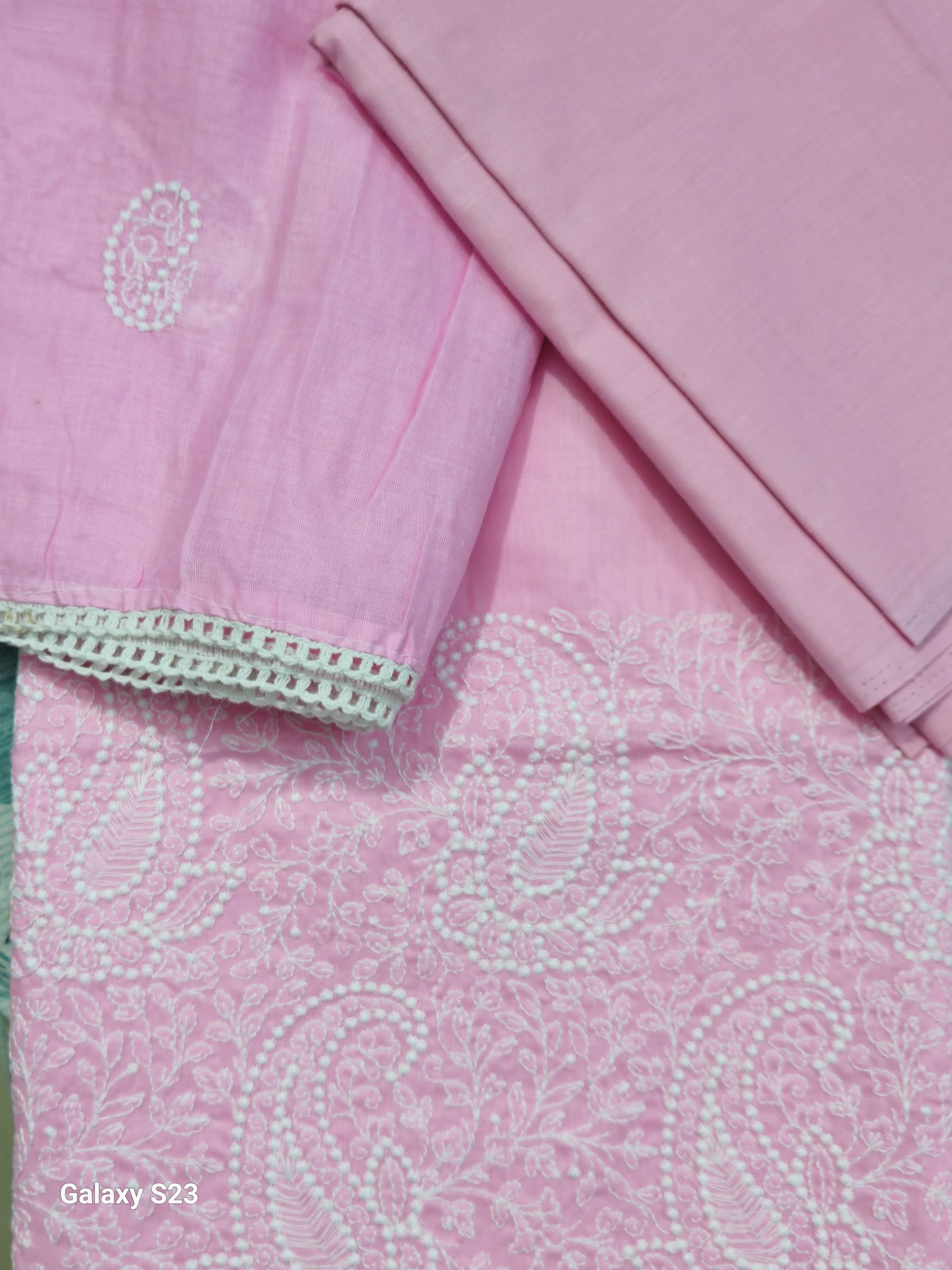 056 - Pink Cotton Embroidery Suit