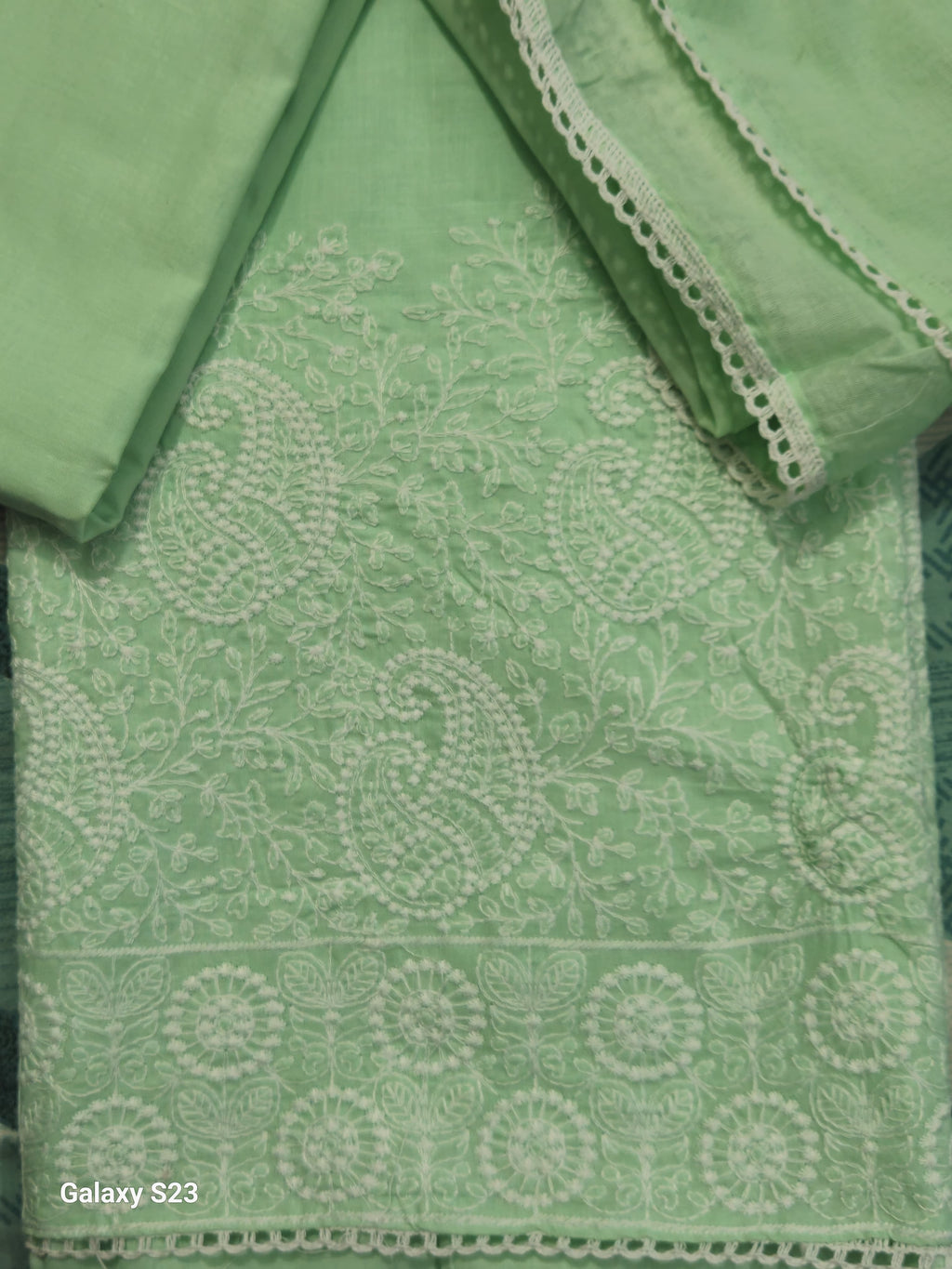 058 - Sea Green Cotton Embroidery Suit