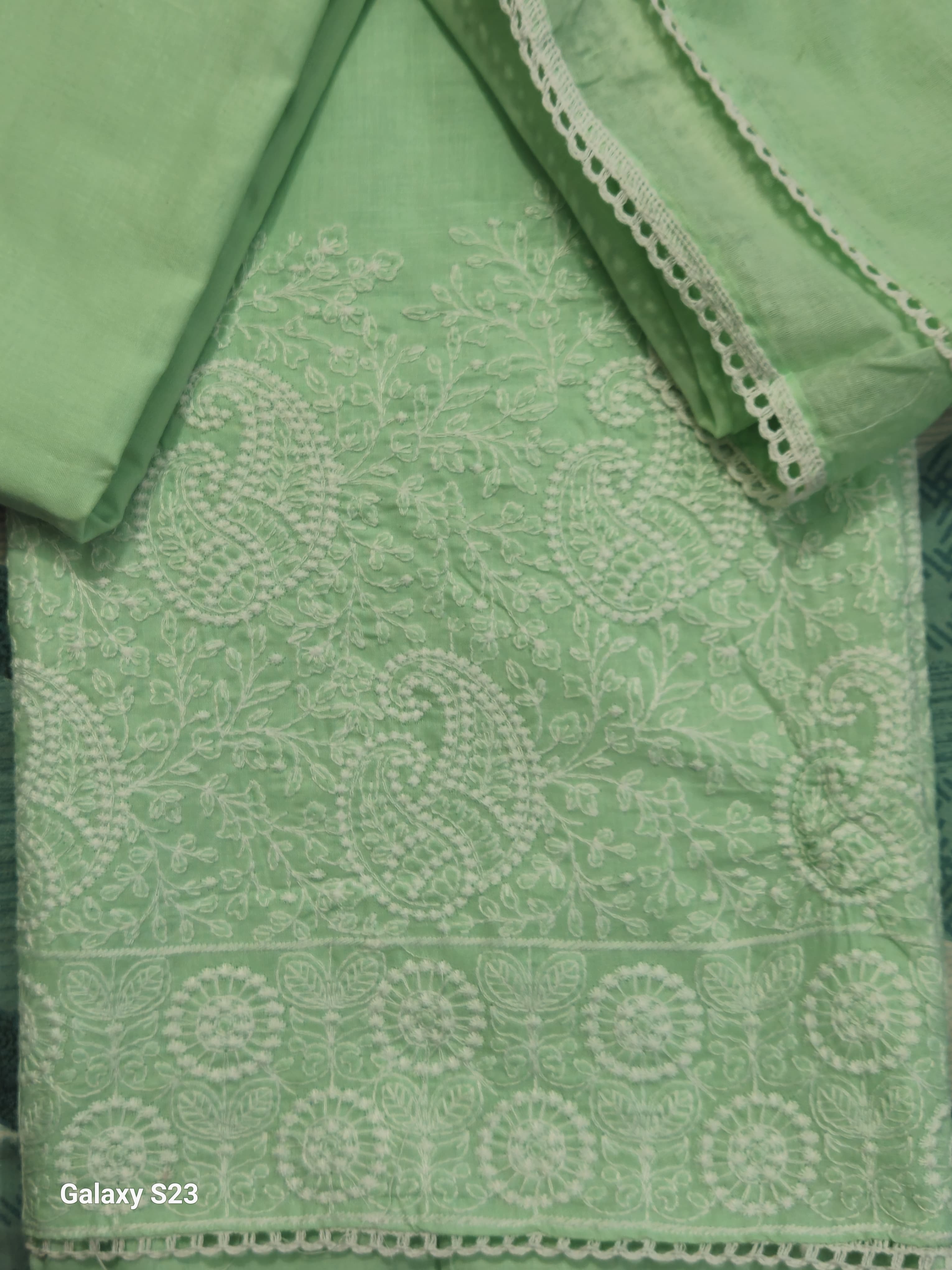 058 - Sea Green Cotton Embroidery Suit