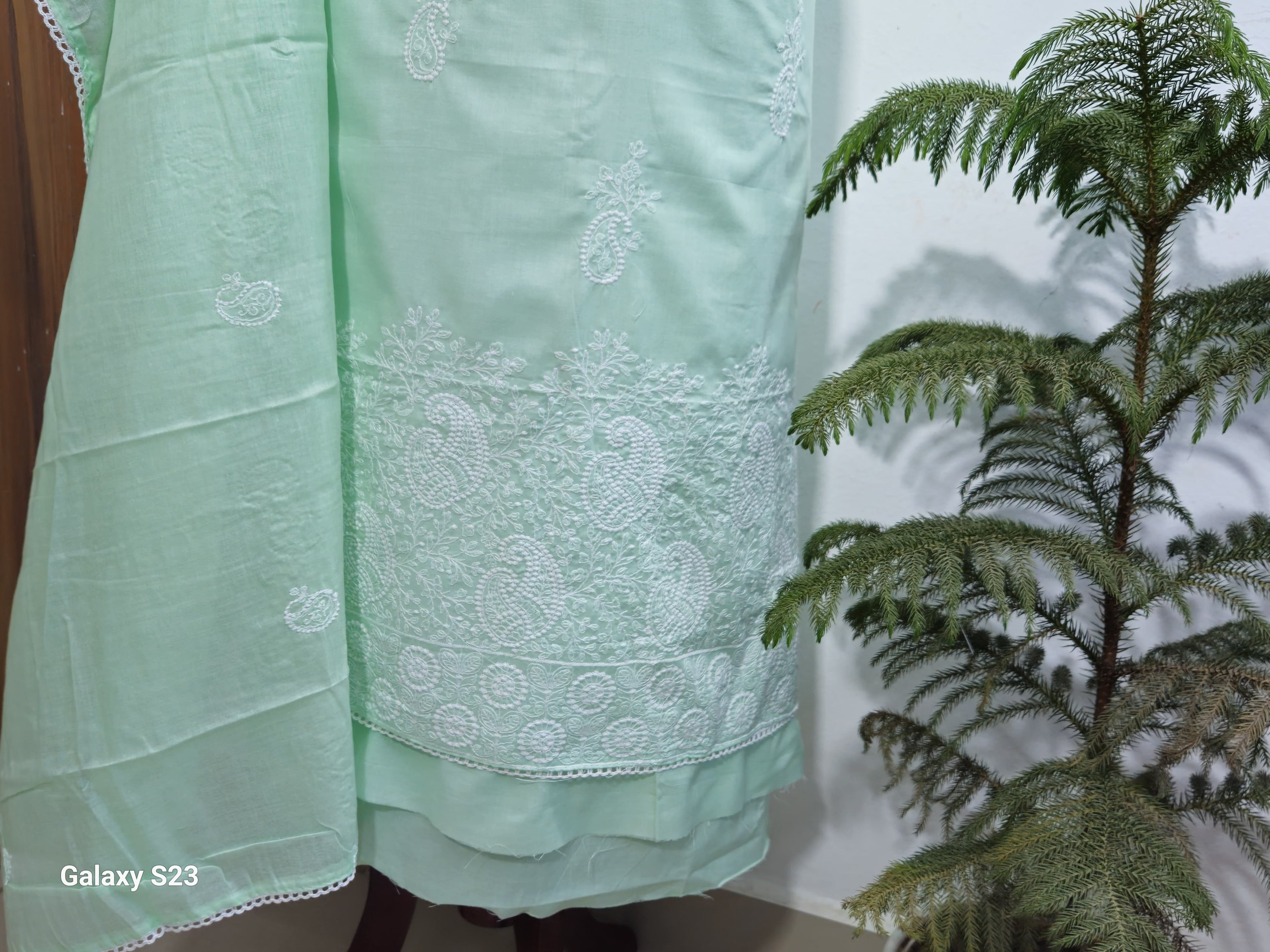 058 - Sea Green Cotton Embroidery Suit