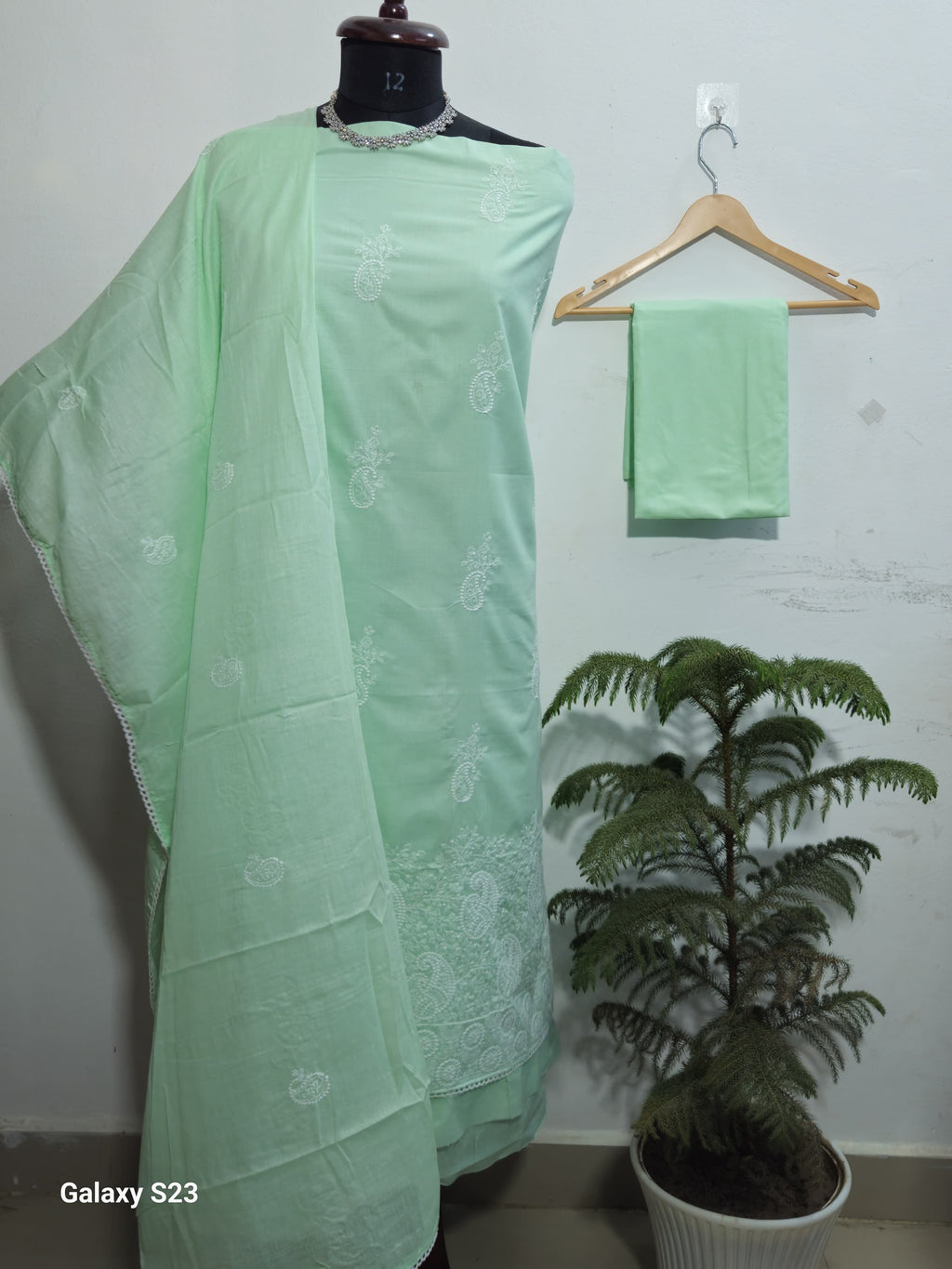 058 - Sea Green Cotton Embroidery Suit