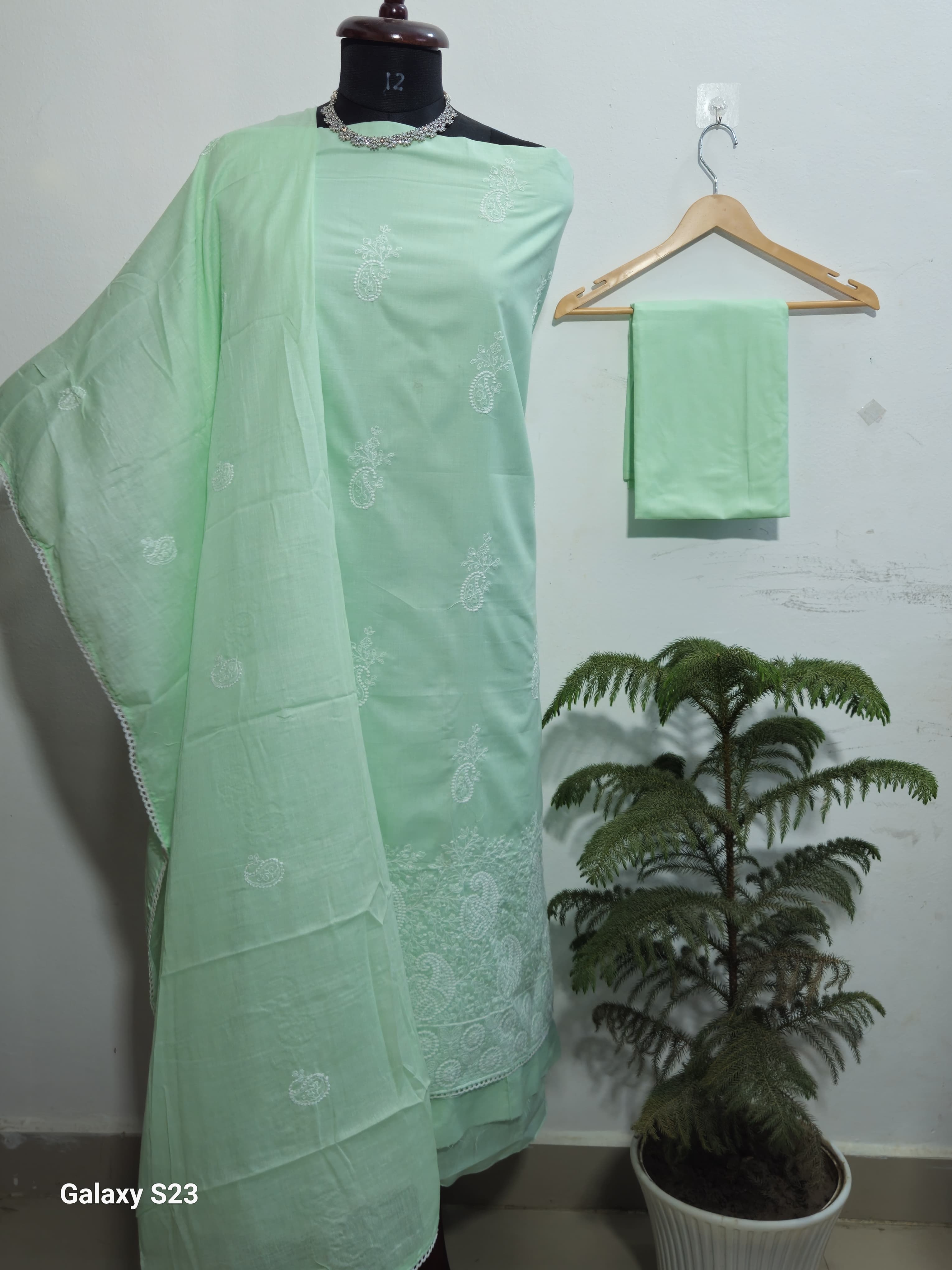 058 - Sea Green Cotton Embroidery Suit
