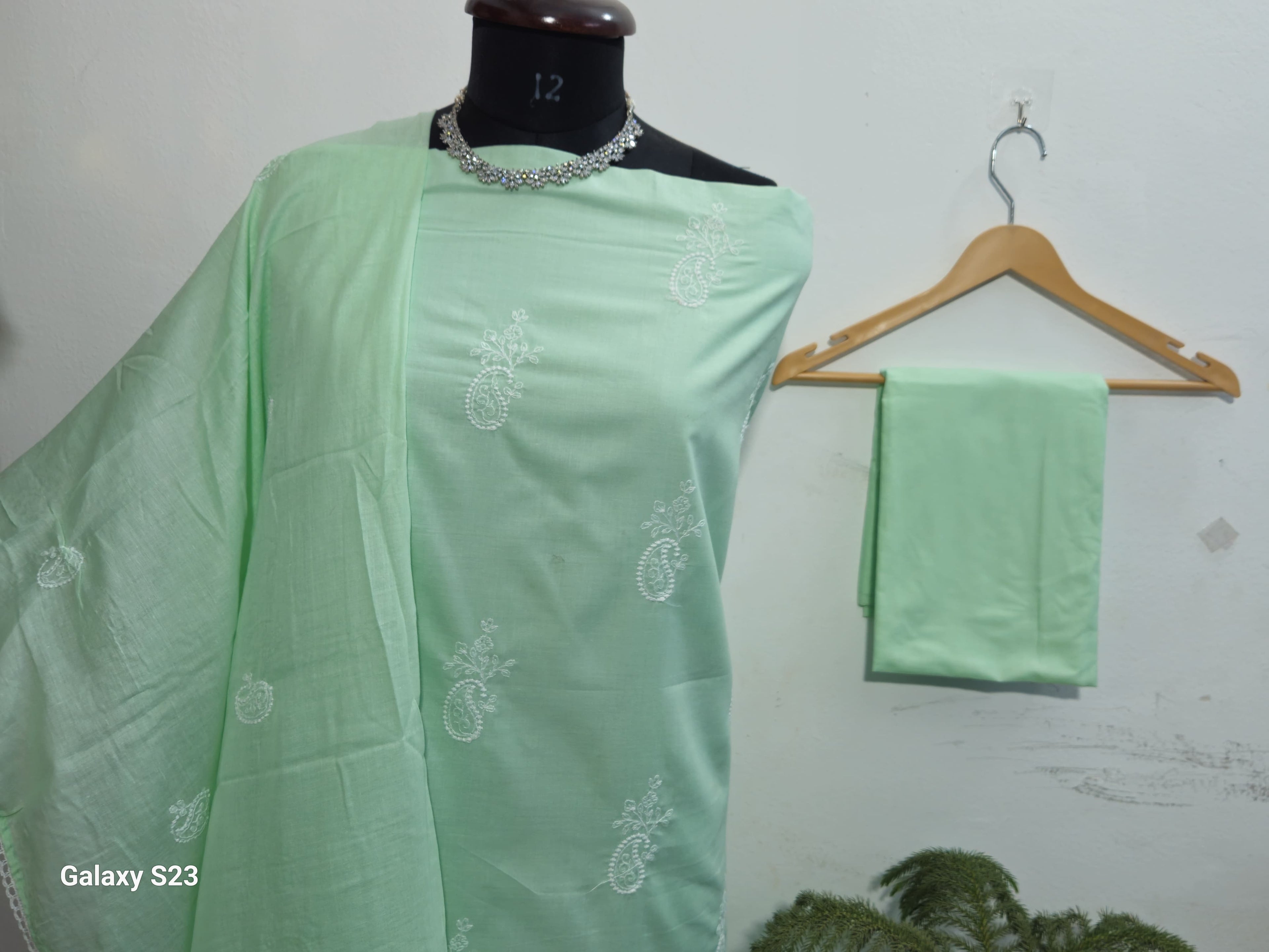 058 - Sea Green Cotton Embroidery Suit