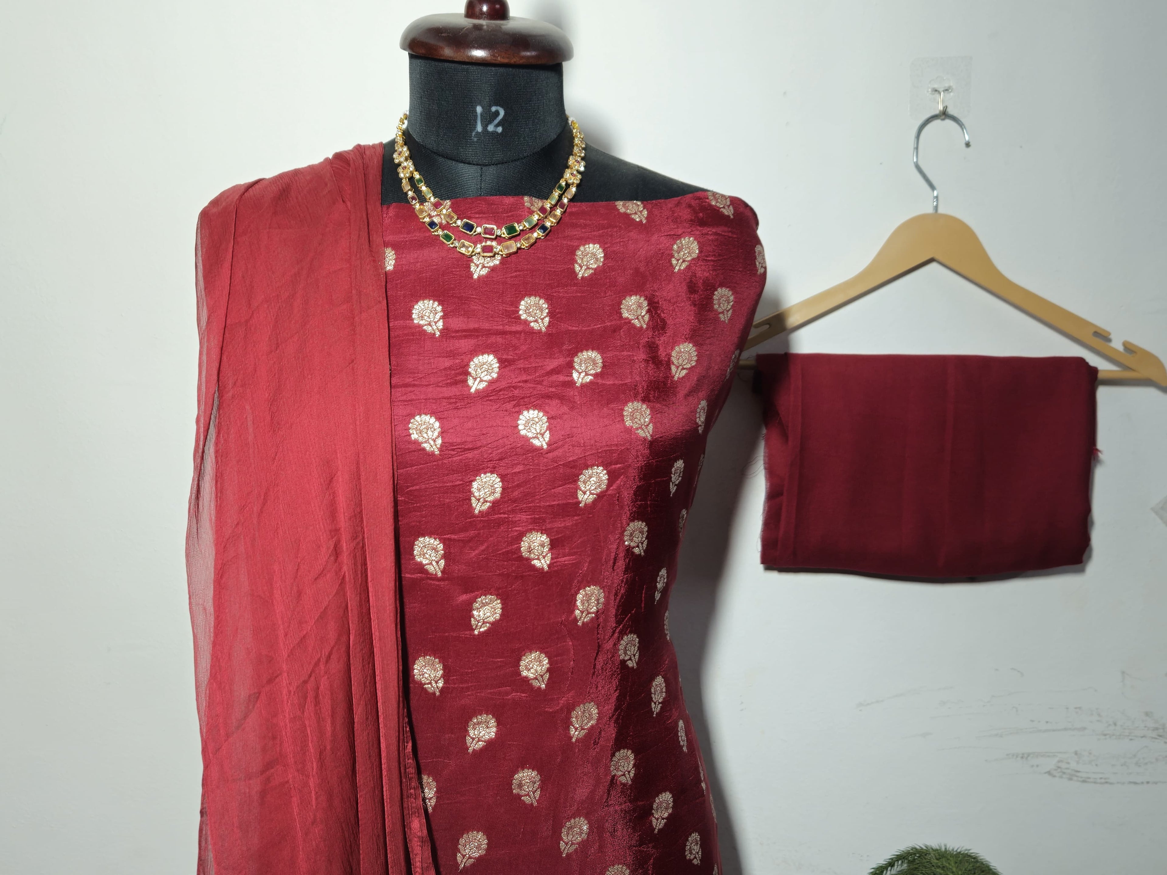 054 : Maroon Banarsi Silk Suit