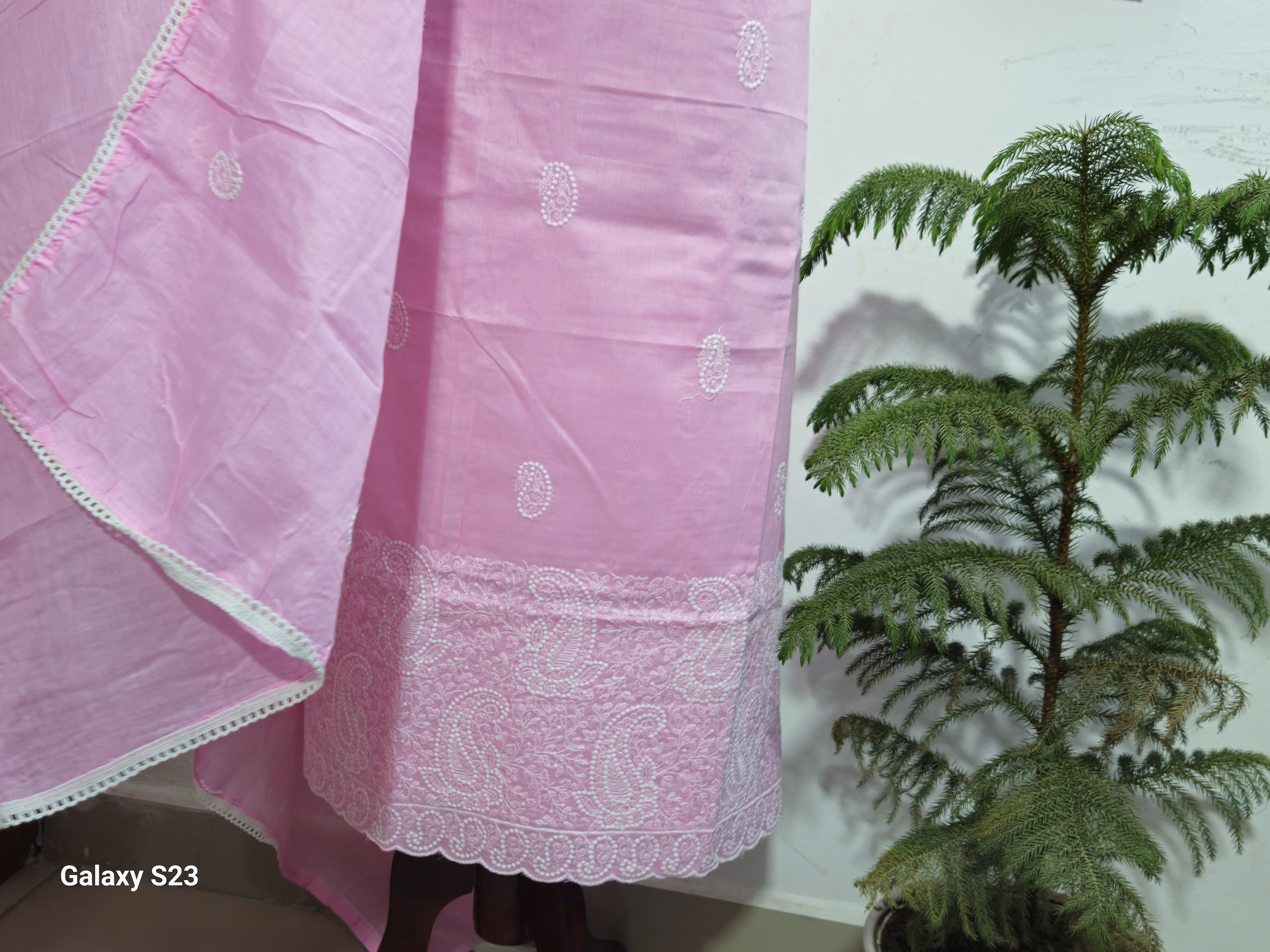 056 - Pink Cotton Embroidery Suit