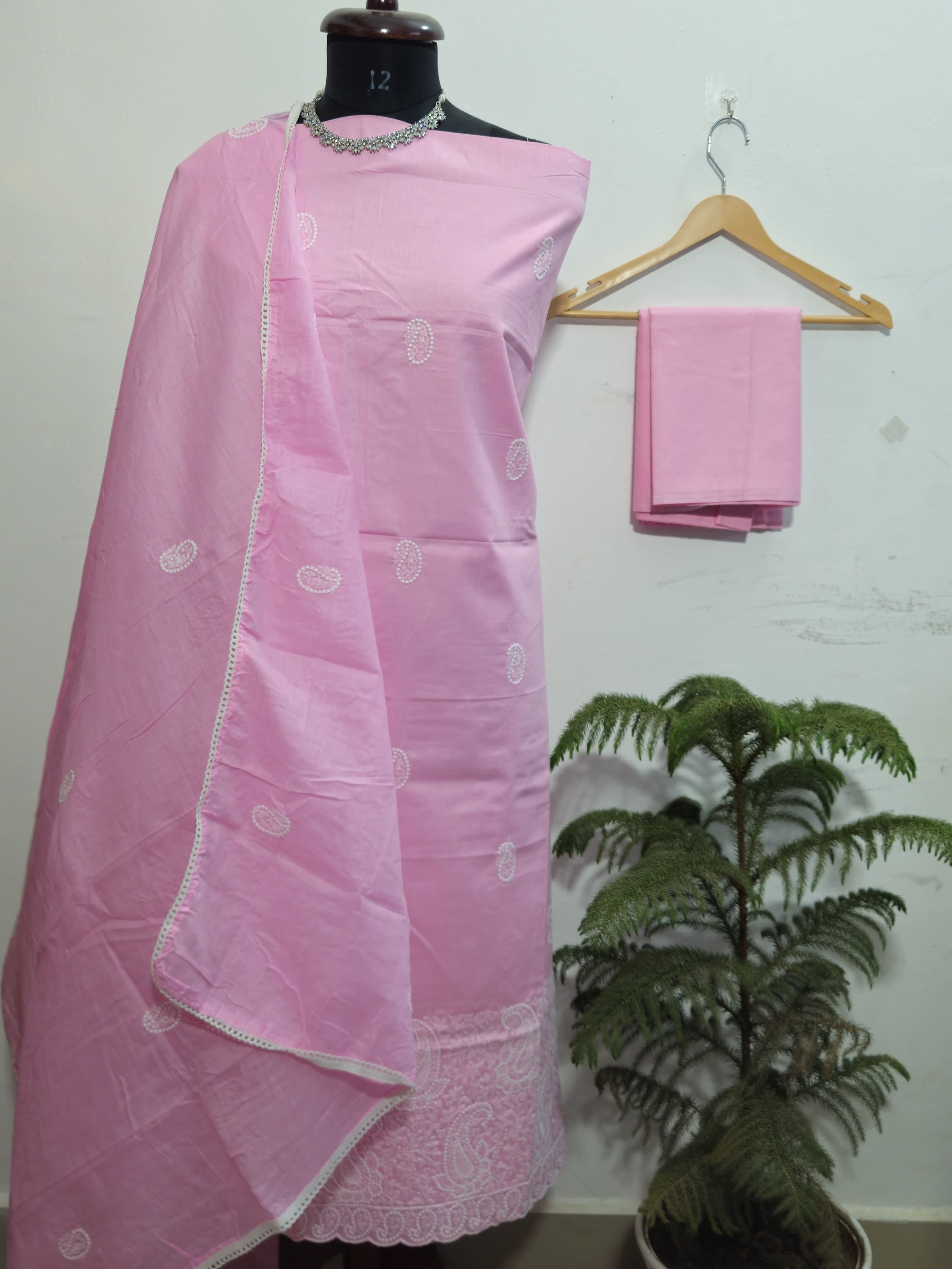 056 - Pink Cotton Embroidery Suit