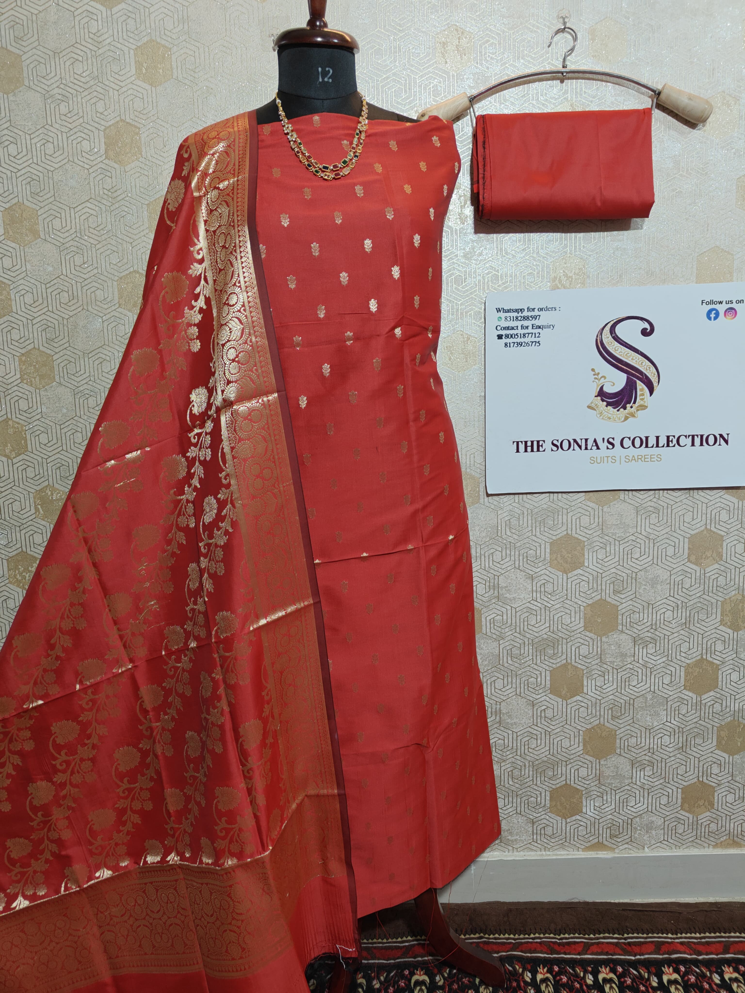 069 : Red Banarsi Silk Suit