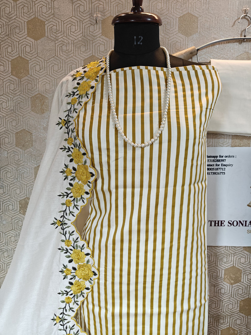 066 - Yellow and White Pure Cotton Suit