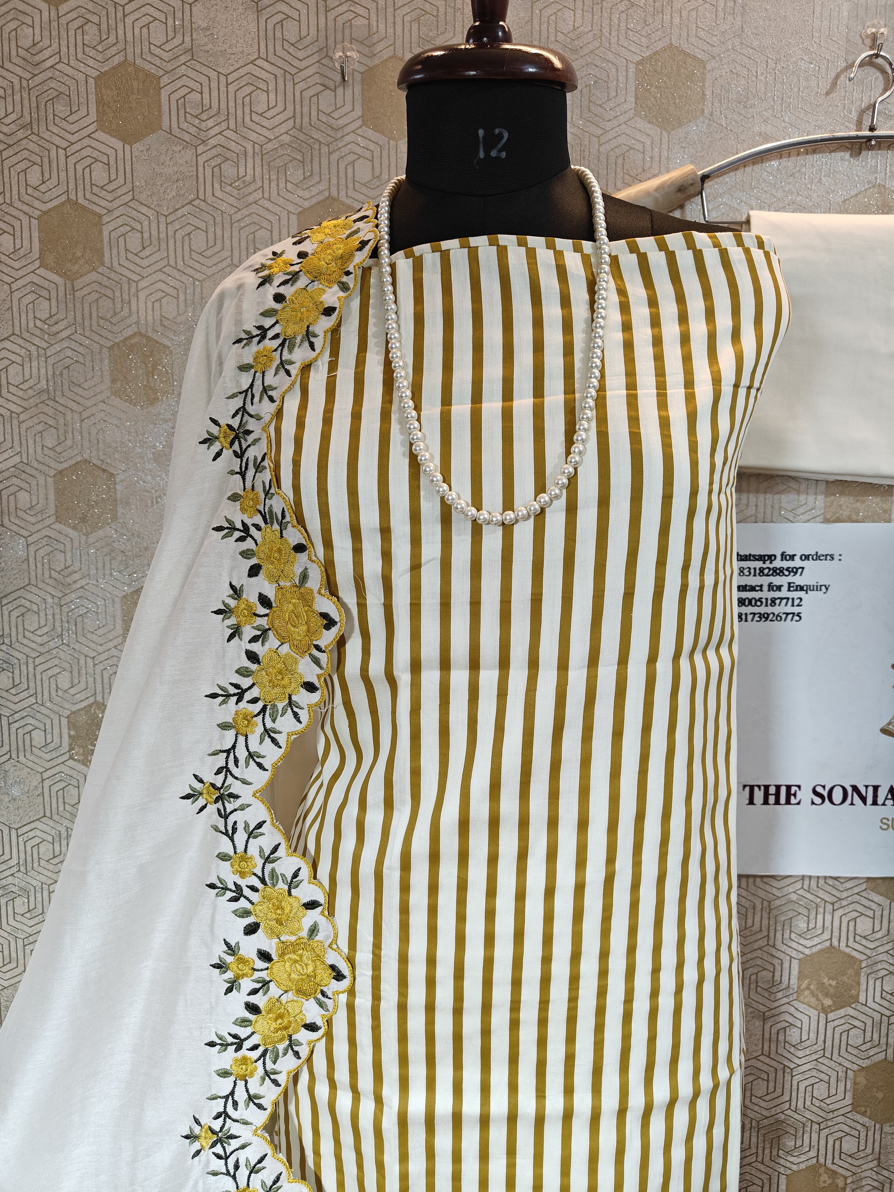 066 - Yellow and White Pure Cotton Suit
