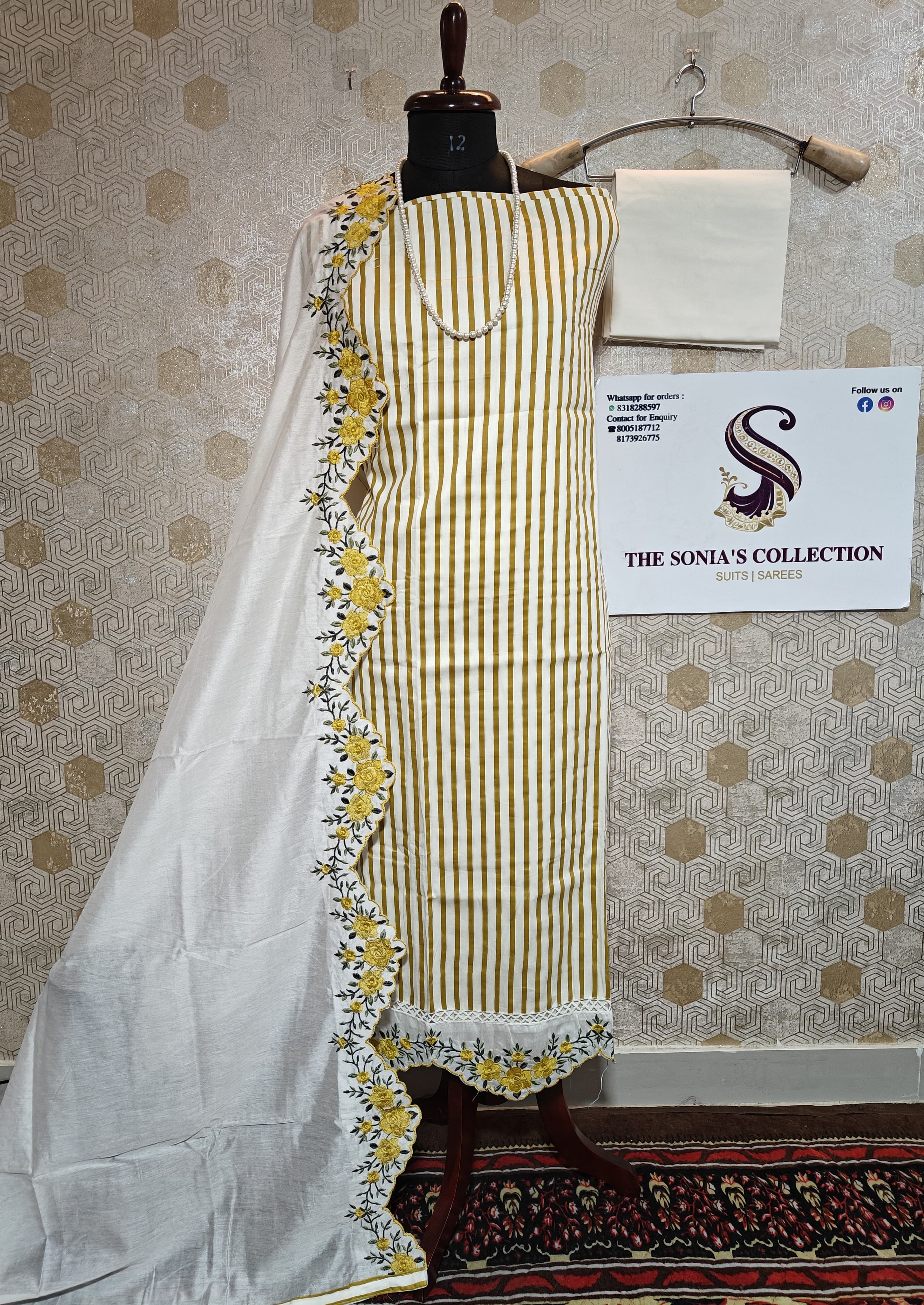 066 - Yellow and White Pure Cotton Suit