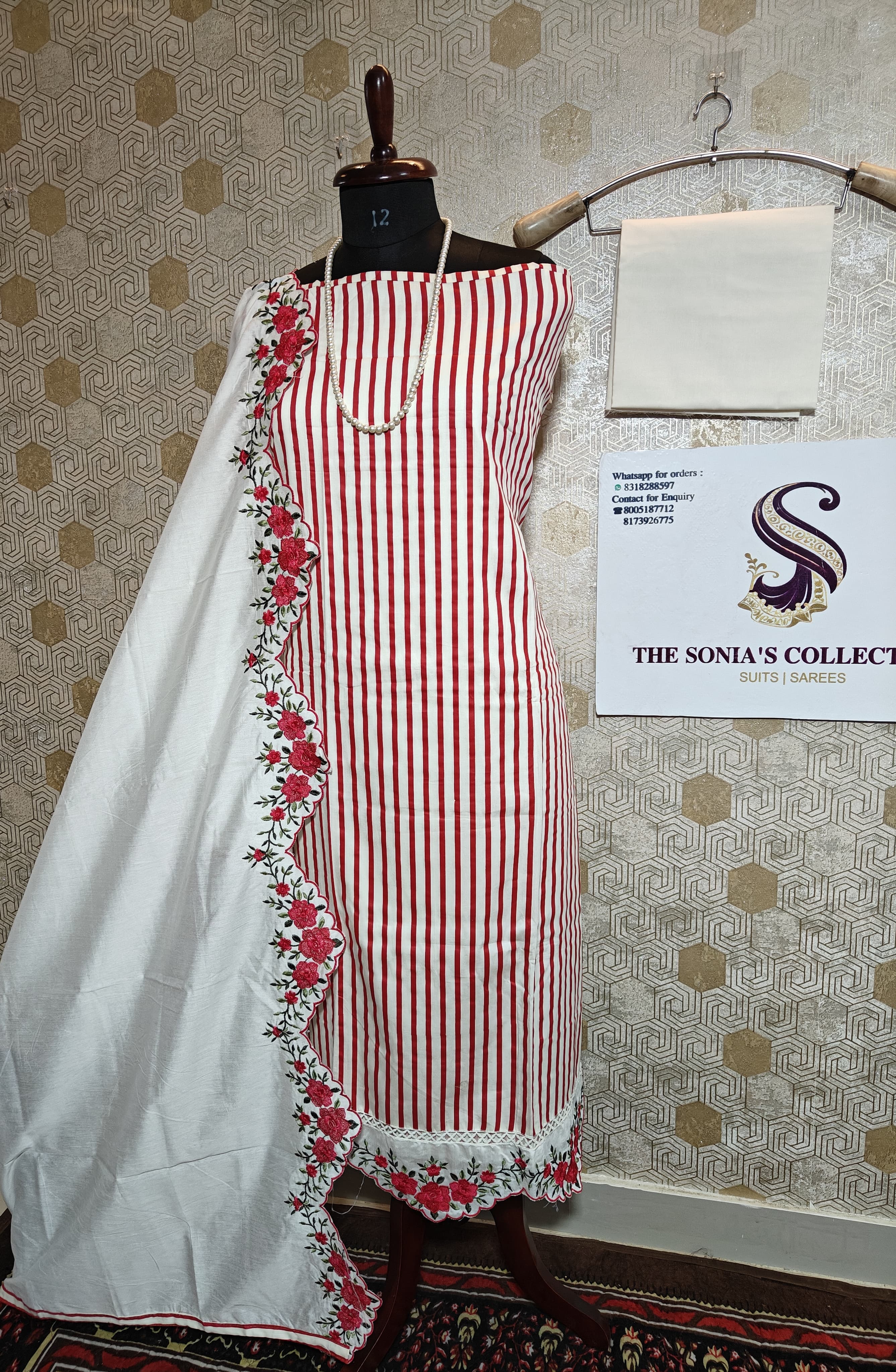 065 - Red and White Pure Cotton Suit
