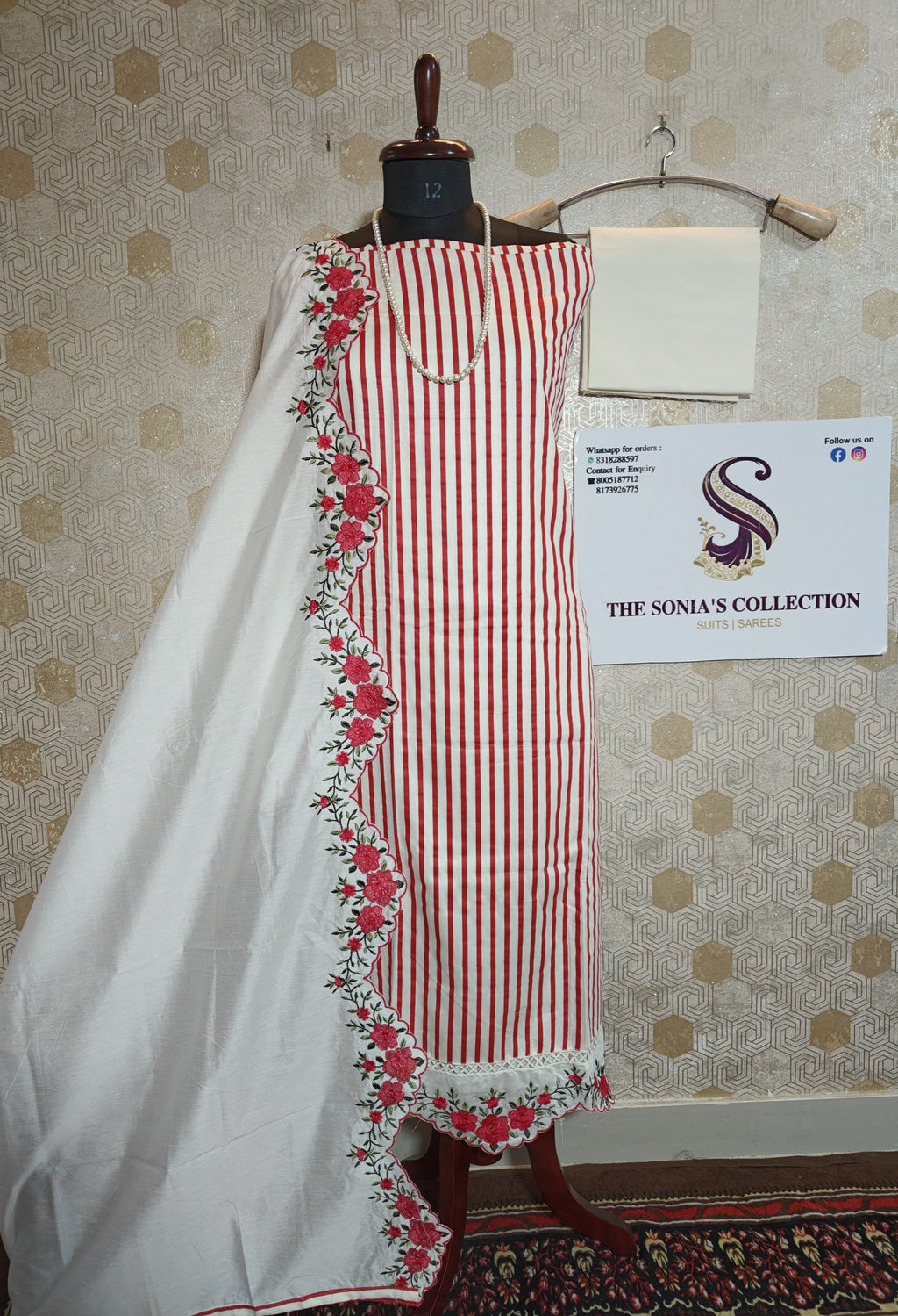 065 - Red and White Pure Cotton Suit