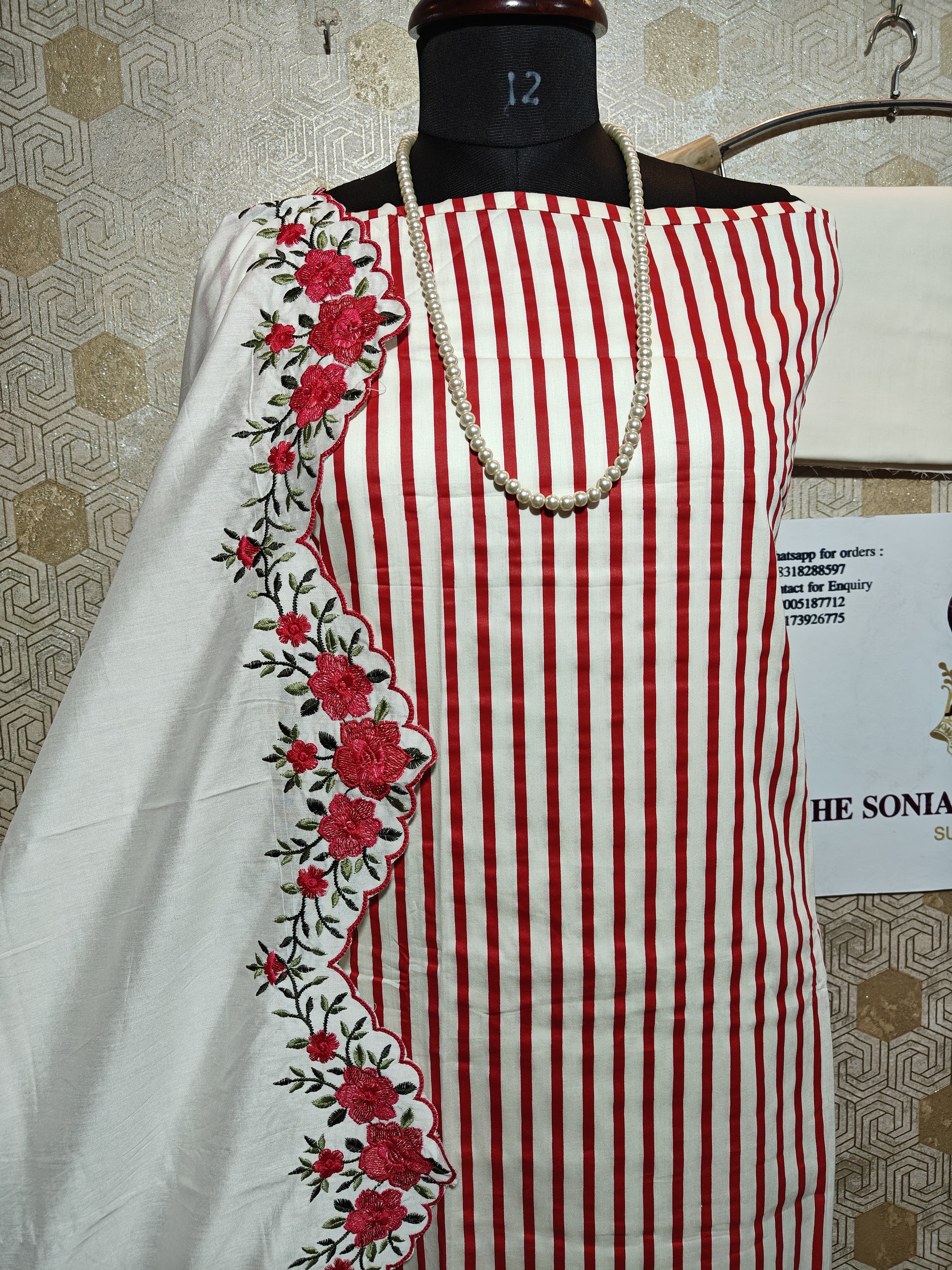 065 - Red and White Pure Cotton Suit