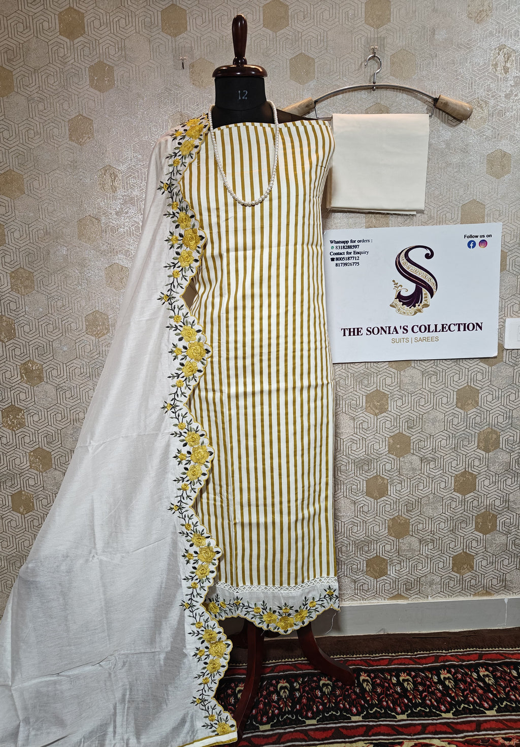 066 - Yellow and White Pure Cotton Suit
