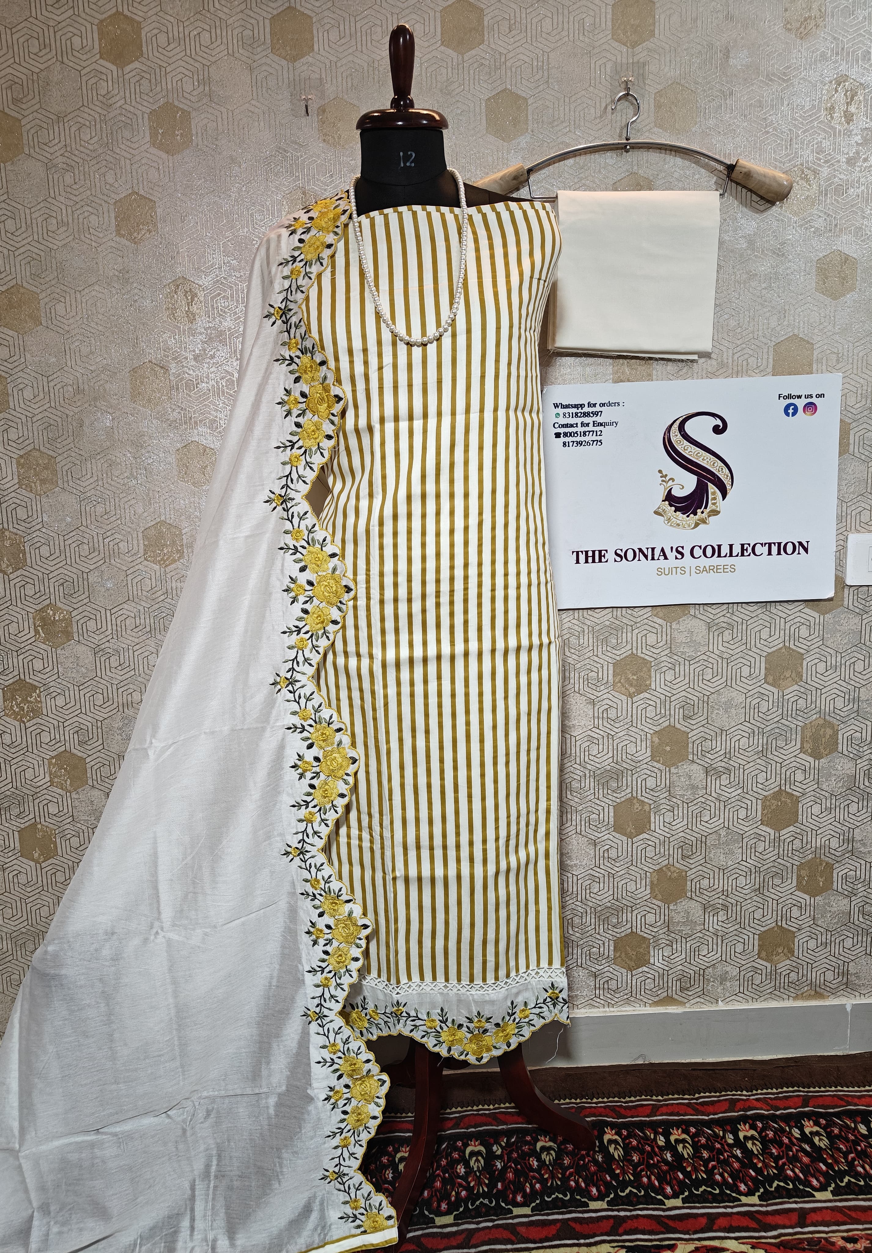 066 - Yellow and White Pure Cotton Suit